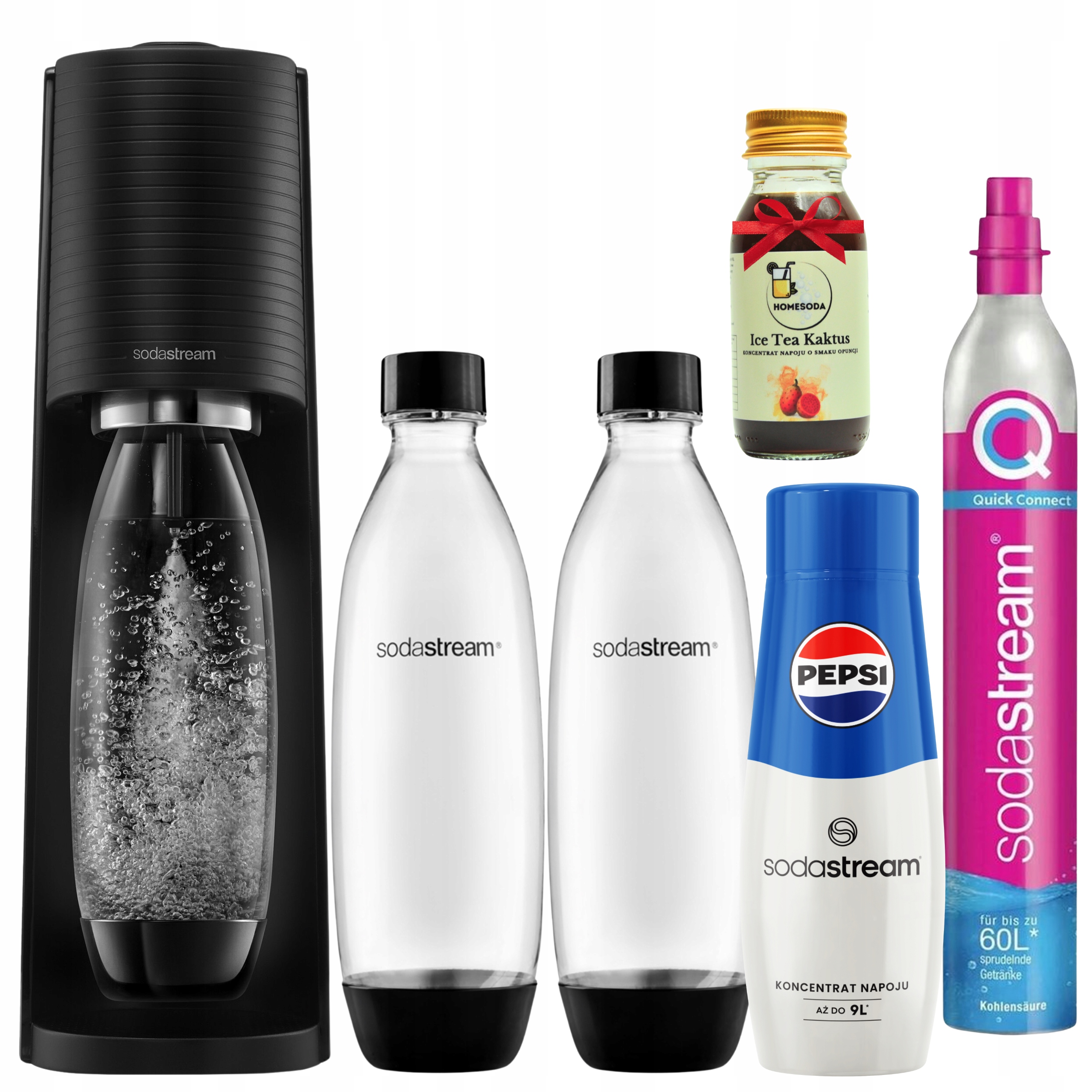 Saturátor Sodastream Terra Čierna Sýtená voda Sirup Pepsi, Ice Tea Kaktus