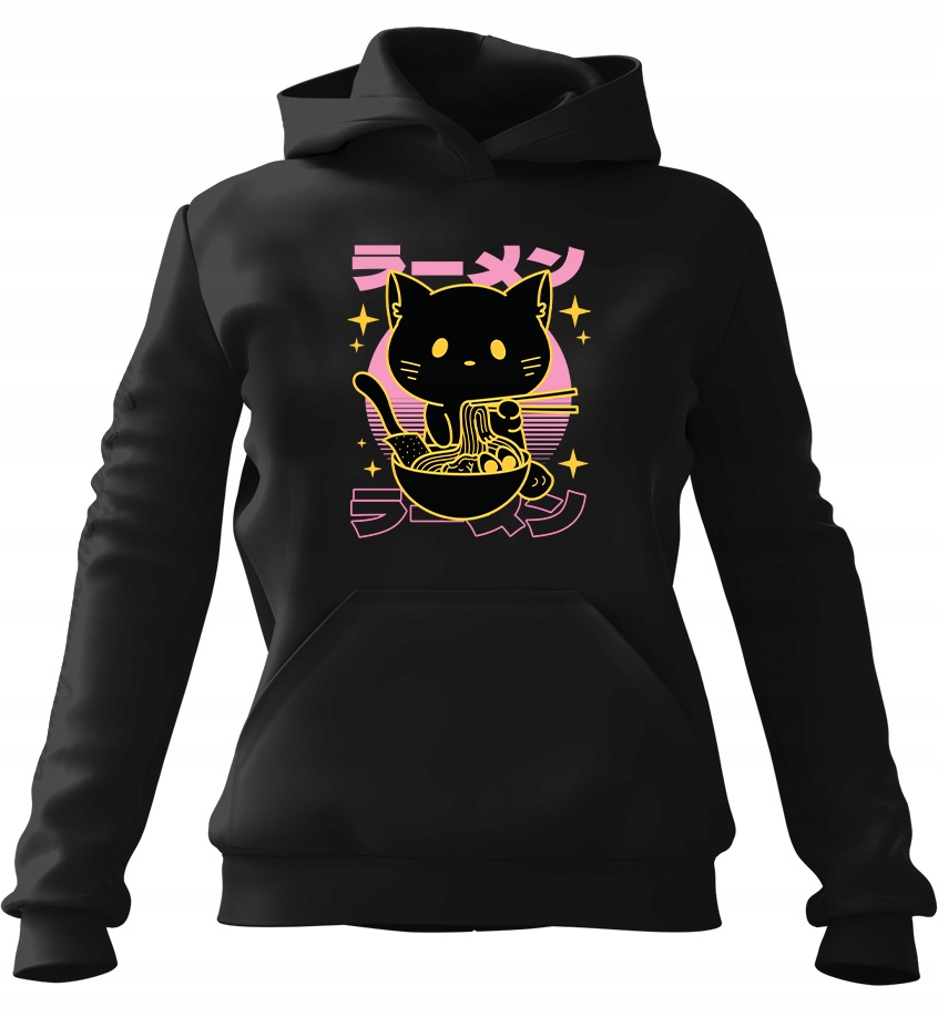 pánská mikina s kapucí Anime Ramen Kočka Černá XL Pro něj Chlapa Manžela Chlap