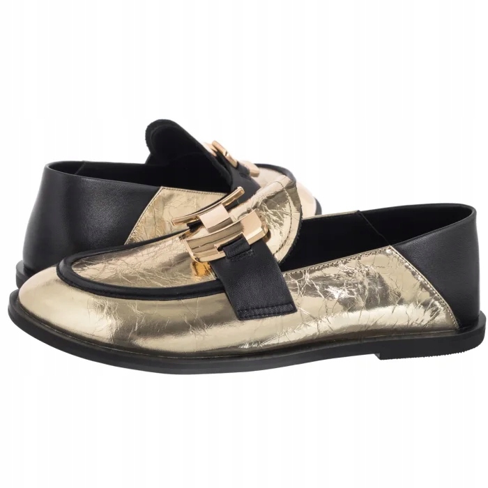 Boty Mokasíny Polobotky Kožené Dámské Carinii Zlaté B10044-180 Gold