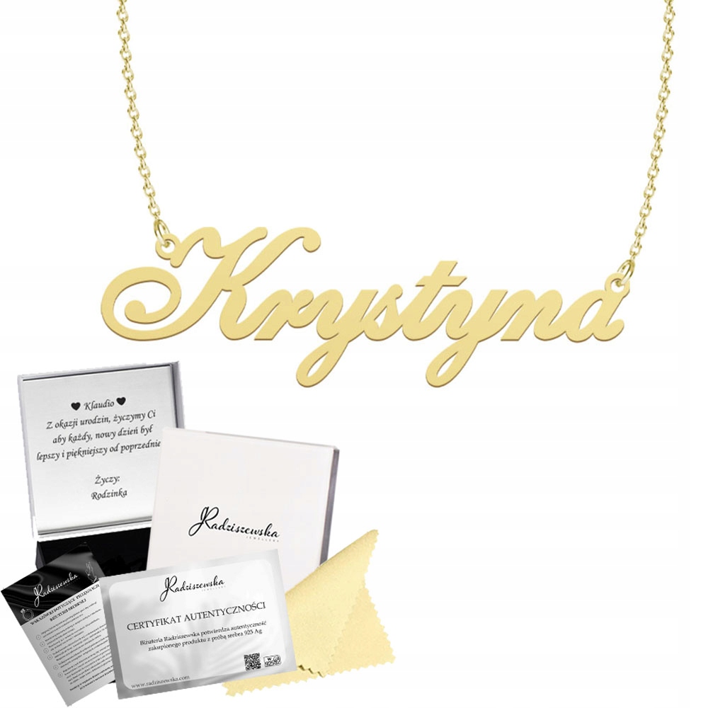 Zlatý náhrdelník s jménem Krystyna Řetízek Stříbro 925 Dedikace Bonus