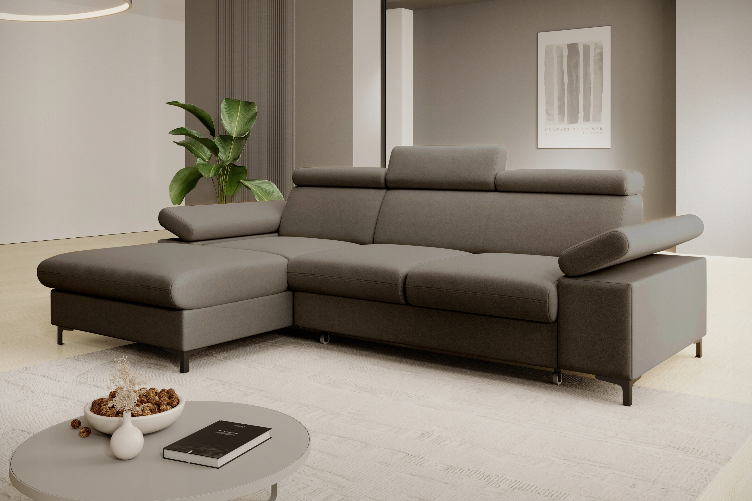 Rohová Sedací Souprava Mavic Funkce spaní Nastavitelné područky a opěrky hlavy Kontejner