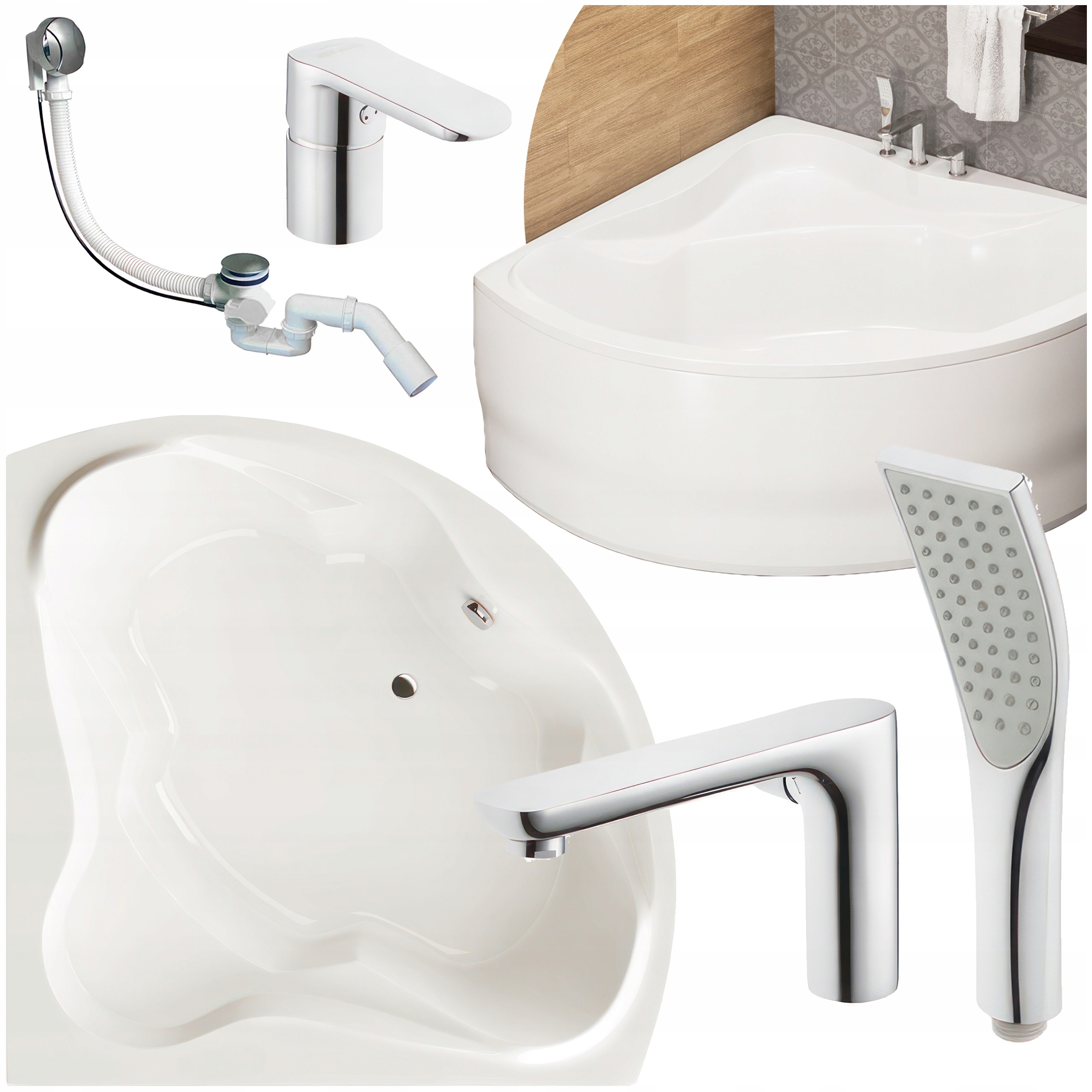 Rohová Vana S Krytem Nástěnná 150X150 Akrylová Sifonová Baterie