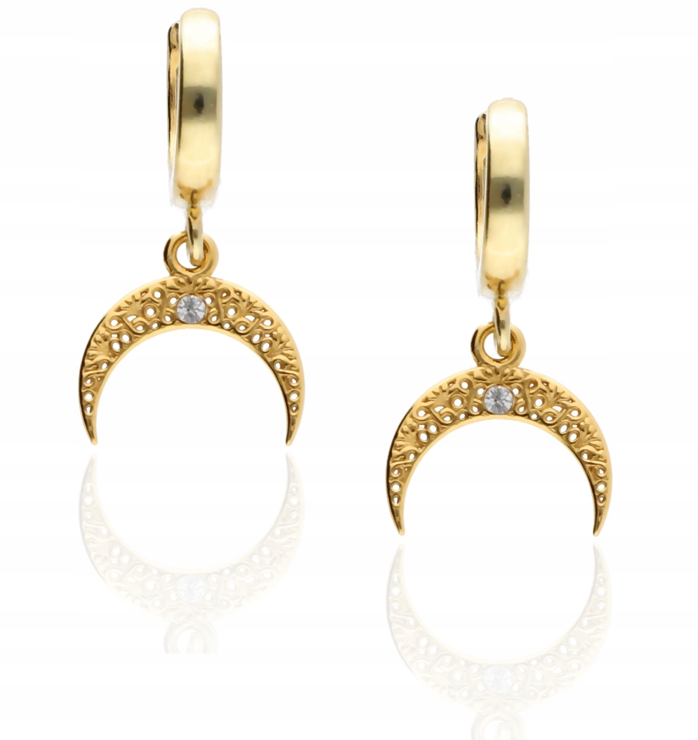 Zlaté náušnice závěsné anglické zapínání měsíc talisman stříbro