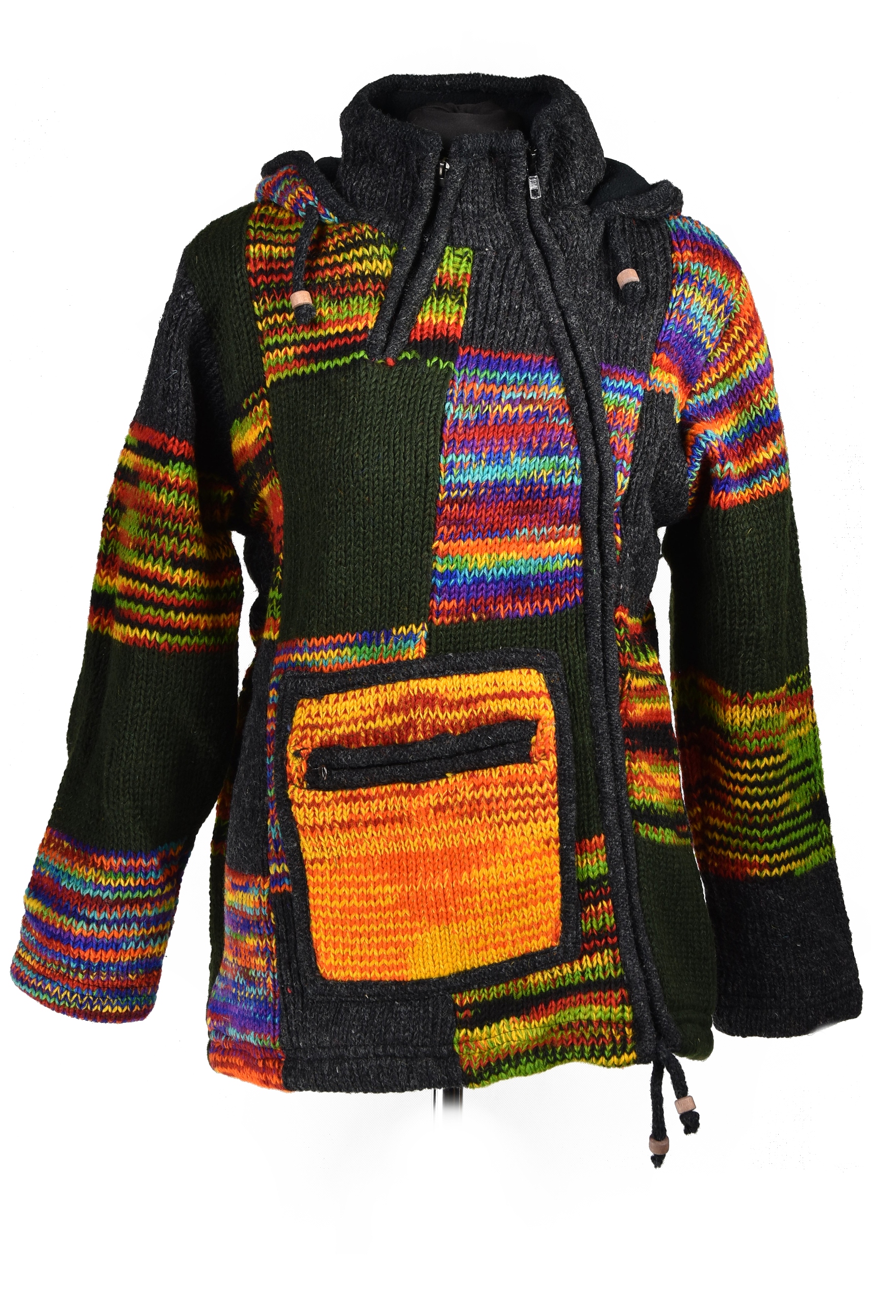 Vlněný svetr Polar barevný Teplý duhový Asymetrický