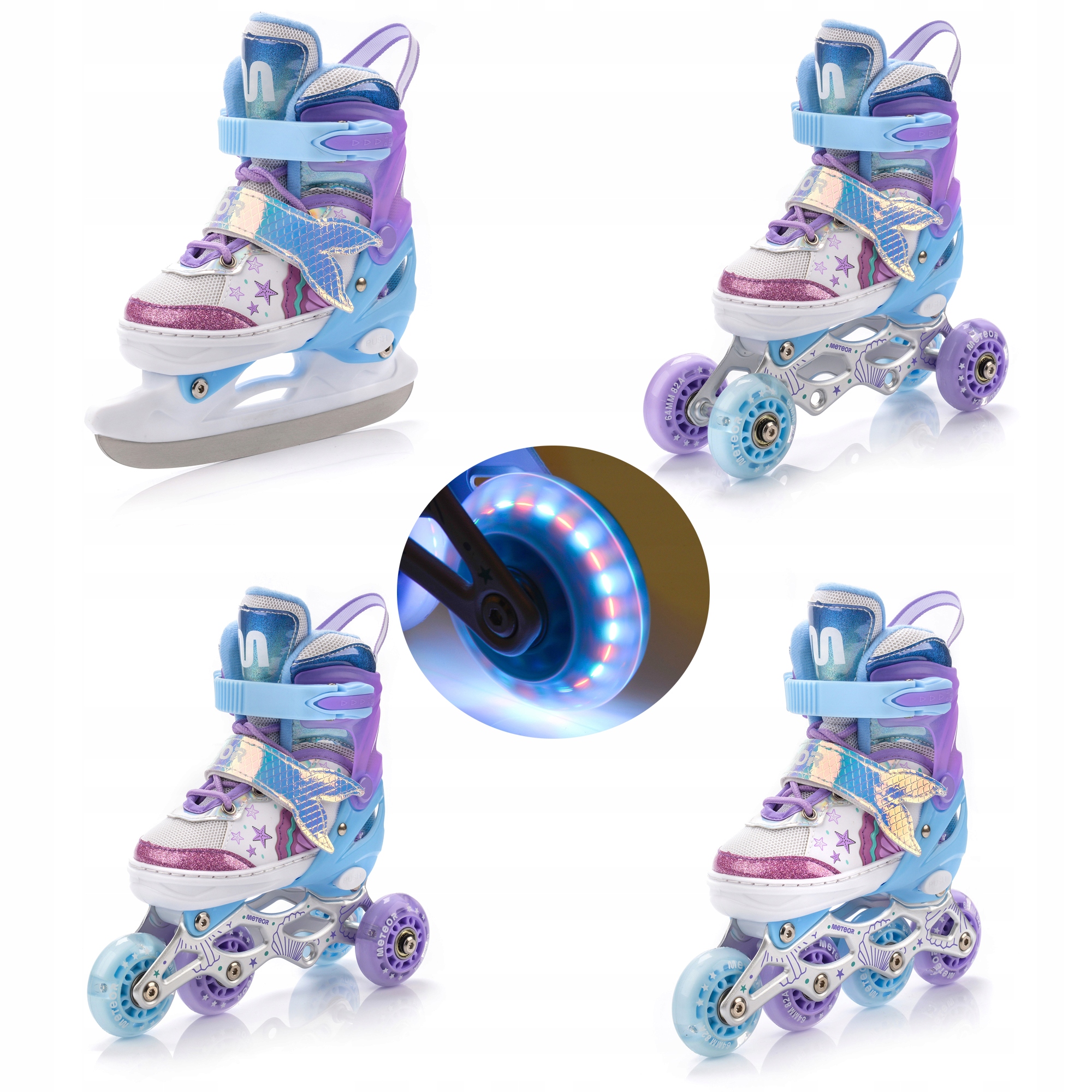 Rolki regulowane 4w1 LED Łyżwy Wrotki Rolko-Wrotki Meteor rozmiar S 30-33