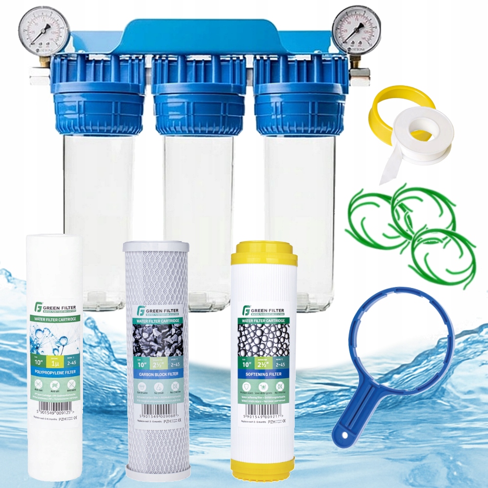 3-stupňový narurový systém pro celý dům 1/2" manometry, 3 vložky