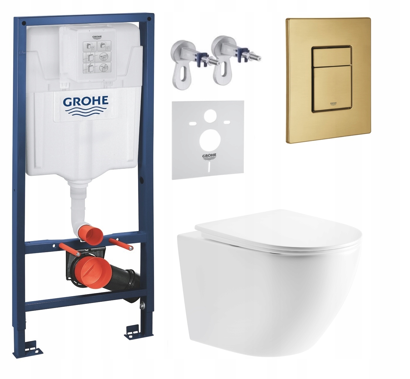 Podomietkový Wc set Grohe s miskou Lesna a tlačidlom, zlatý brúsený