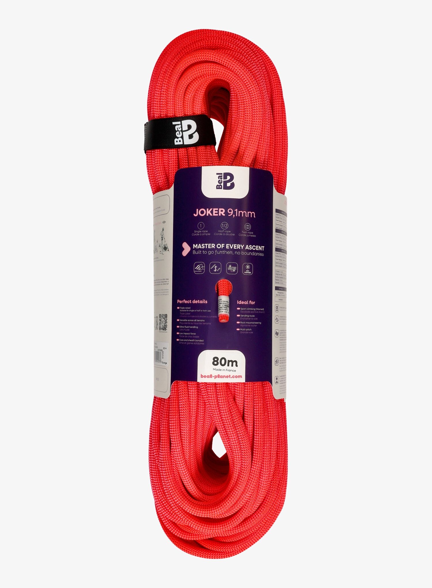 Lezecké lano Beal Joker Unicore Dry Cover 9,1 mm 80 m oranžová barva