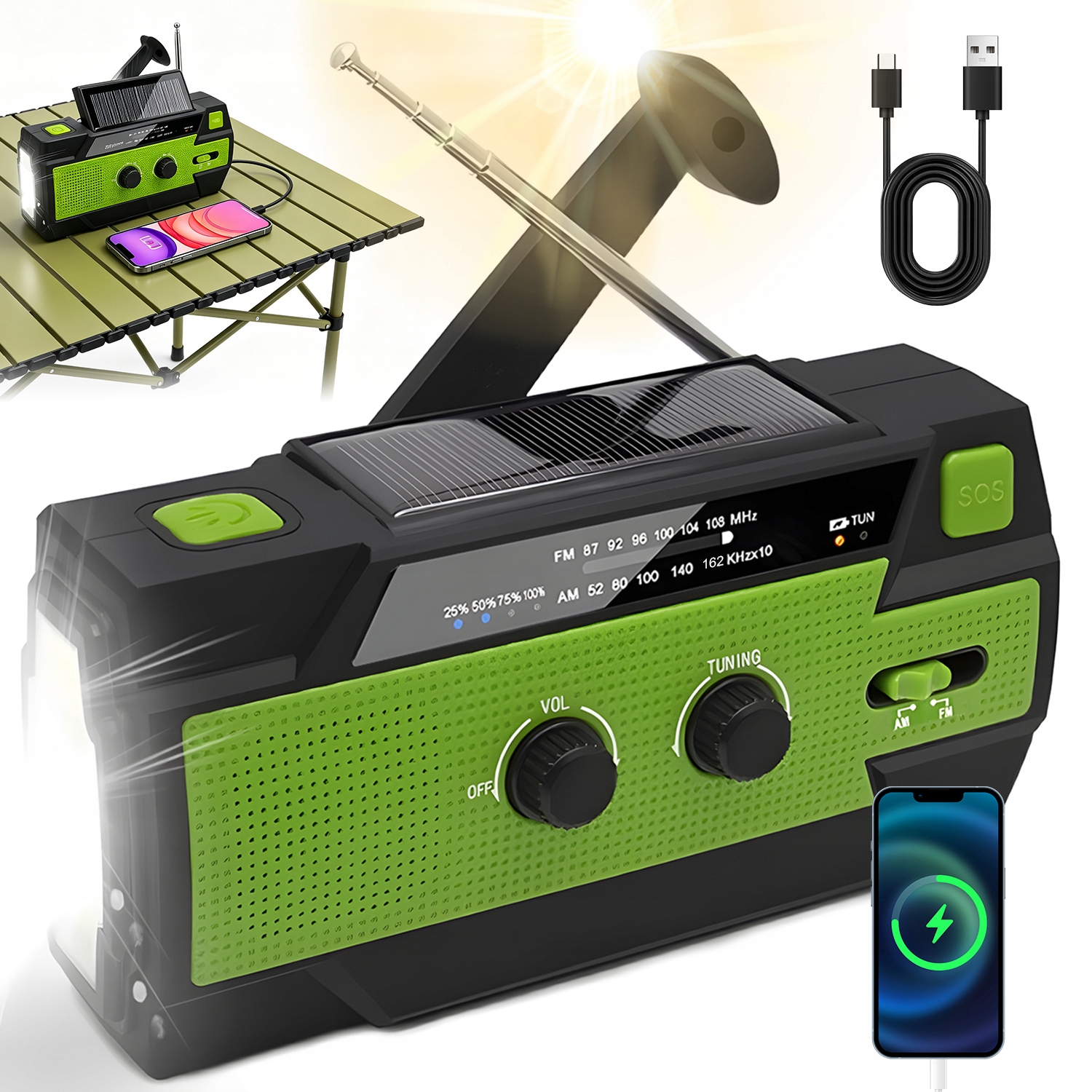 Solární Rádio Klika 4000MAH Am/fm Led Svítilna Emergency Rádio 3 Nabíjení