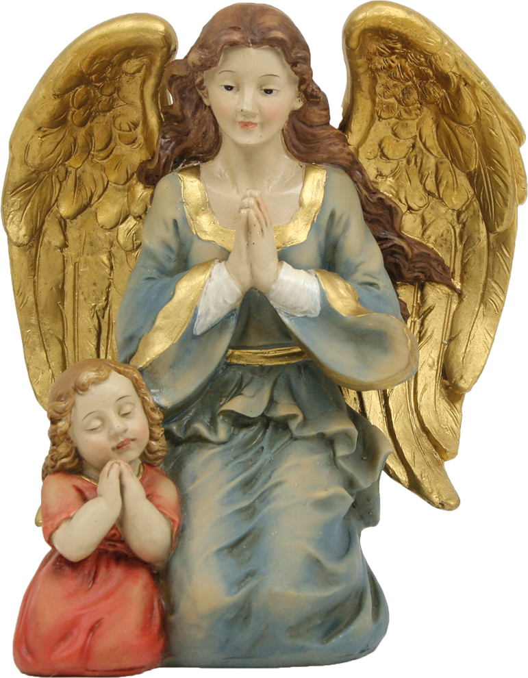 Figurka strážného anděla s dívkou 14,8 cm – ručně malovaná