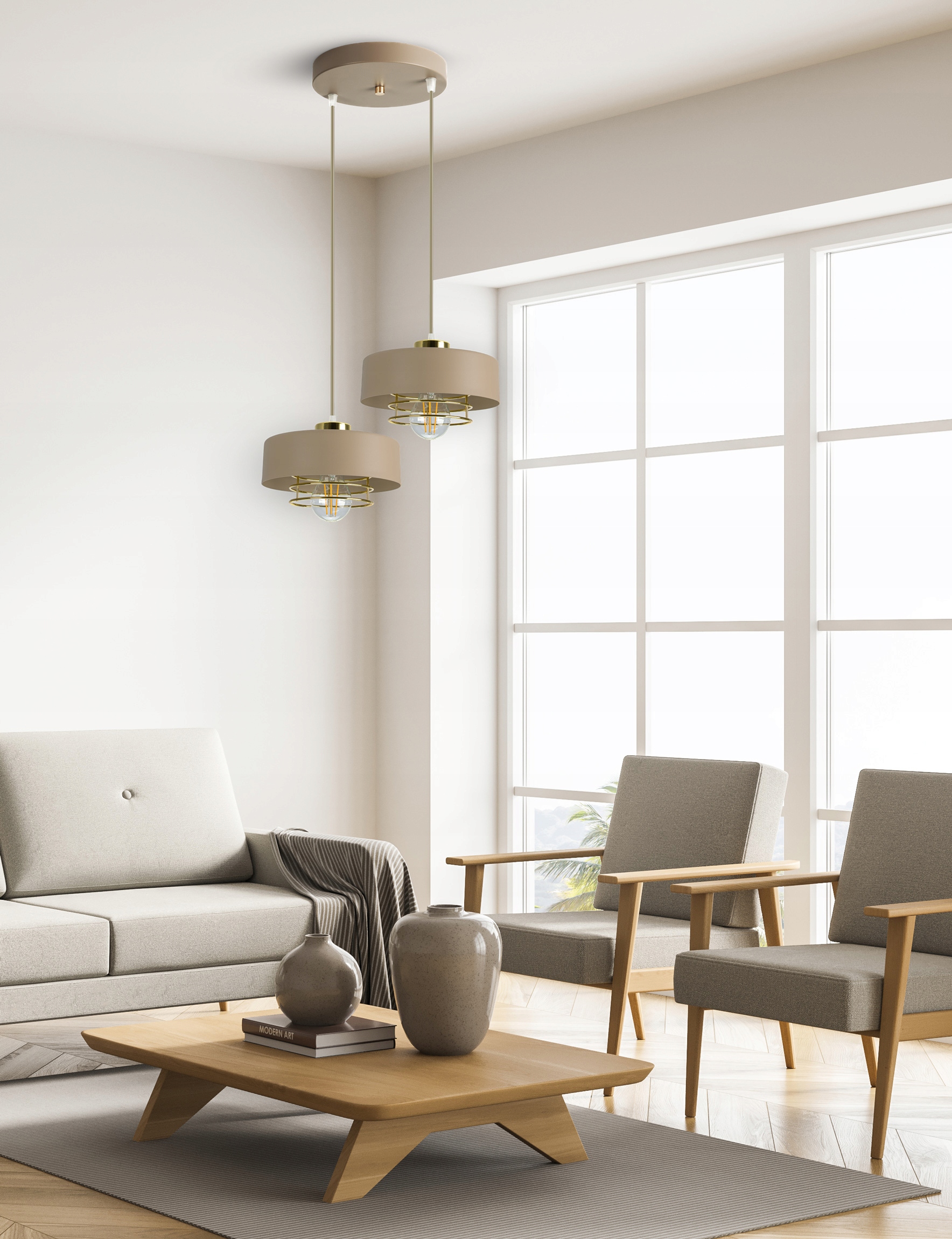 Lampa Sufitowa Wisząca Żyrandol Beżowa ECRU Złoto 2xE27 LED 760-EZ2 Liczba punktów światła 2