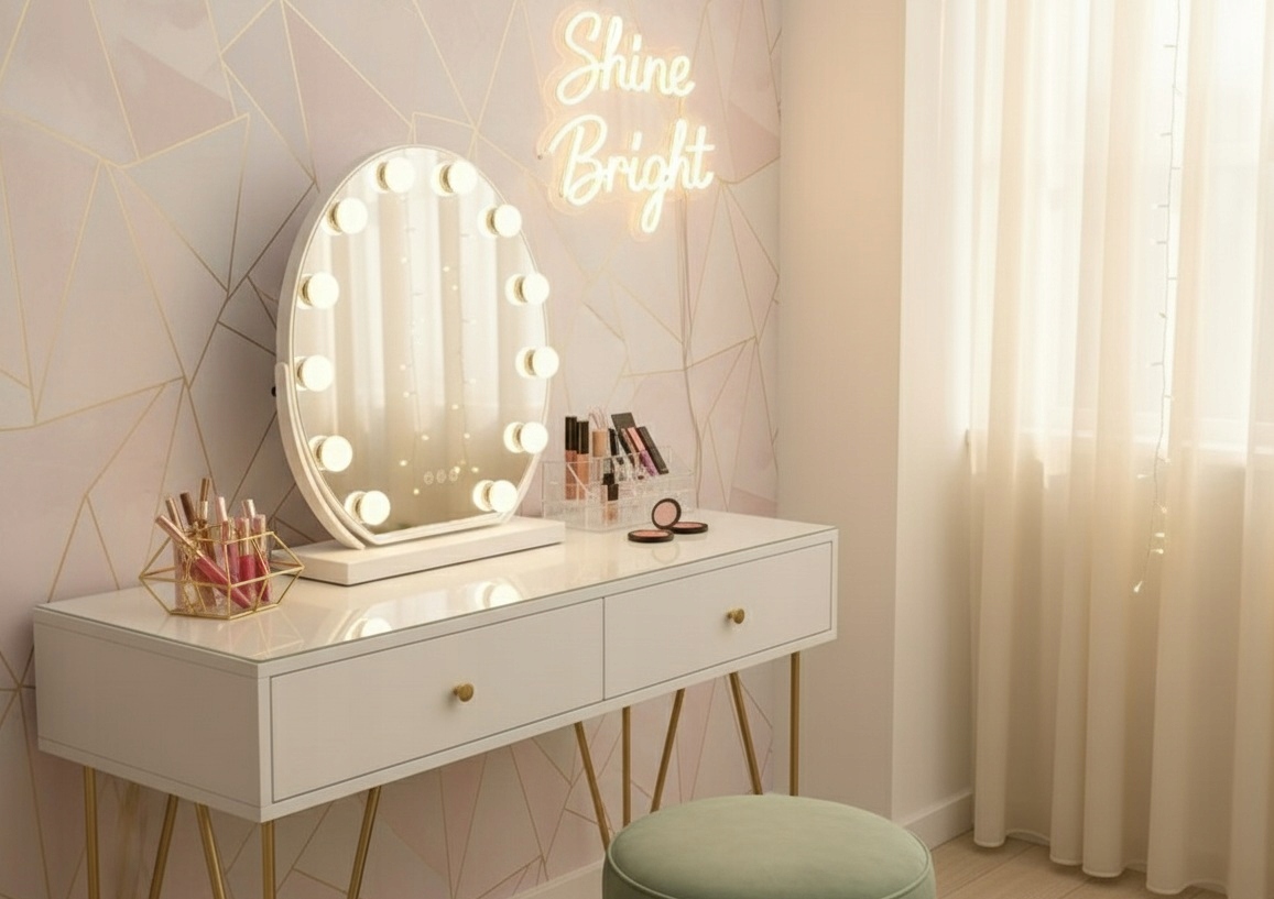 Zrcadlo/zrcátko Led make-up kosmetika kadeřník moderní stojící 12 diod