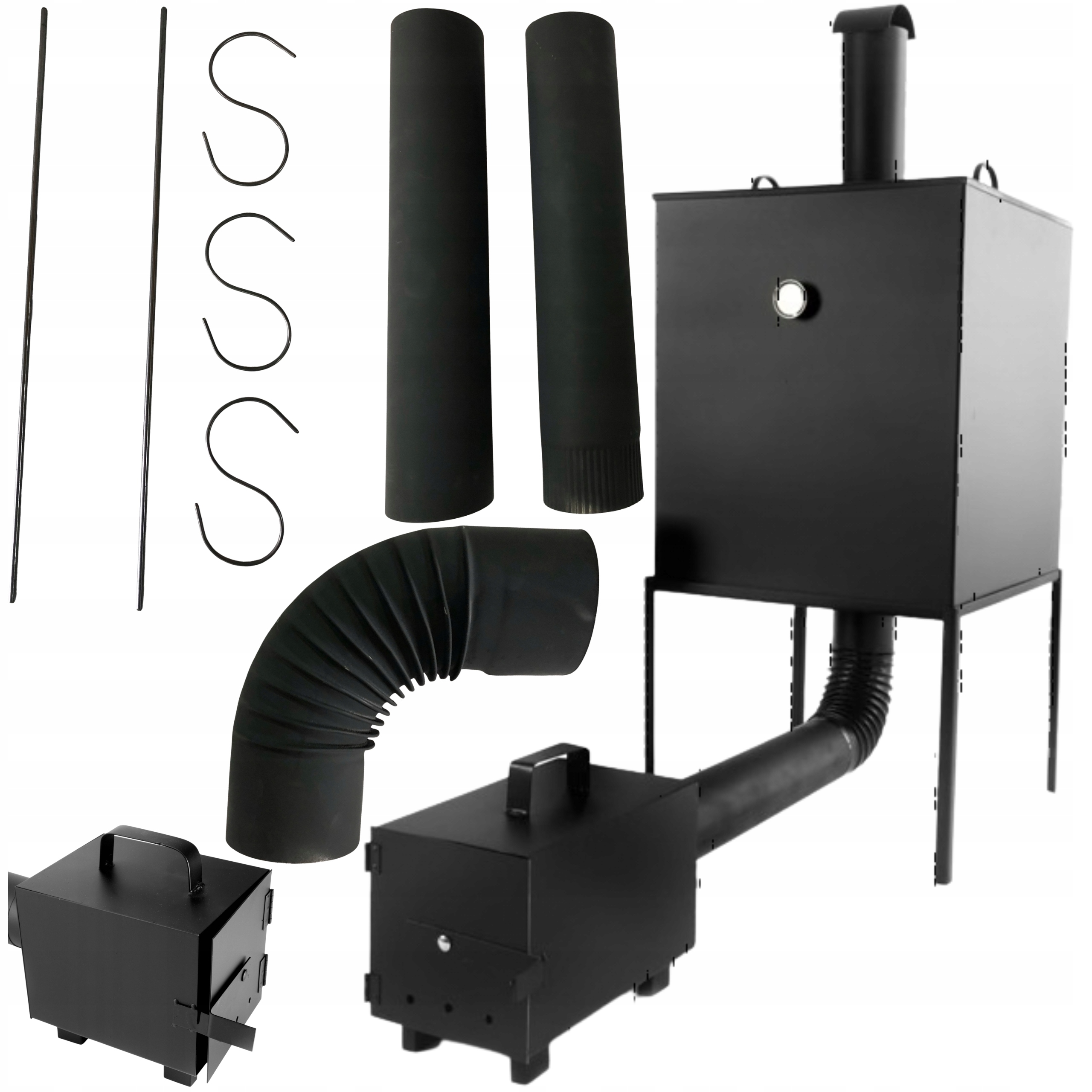 Záhradná udiareň pripravená na údenie Oceľová sada Čierna Kov