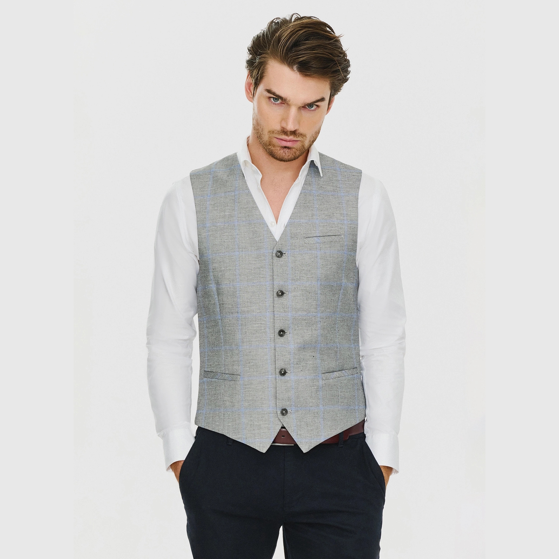 Šedá pánská kostkovaná vesta Pako Lorente vel