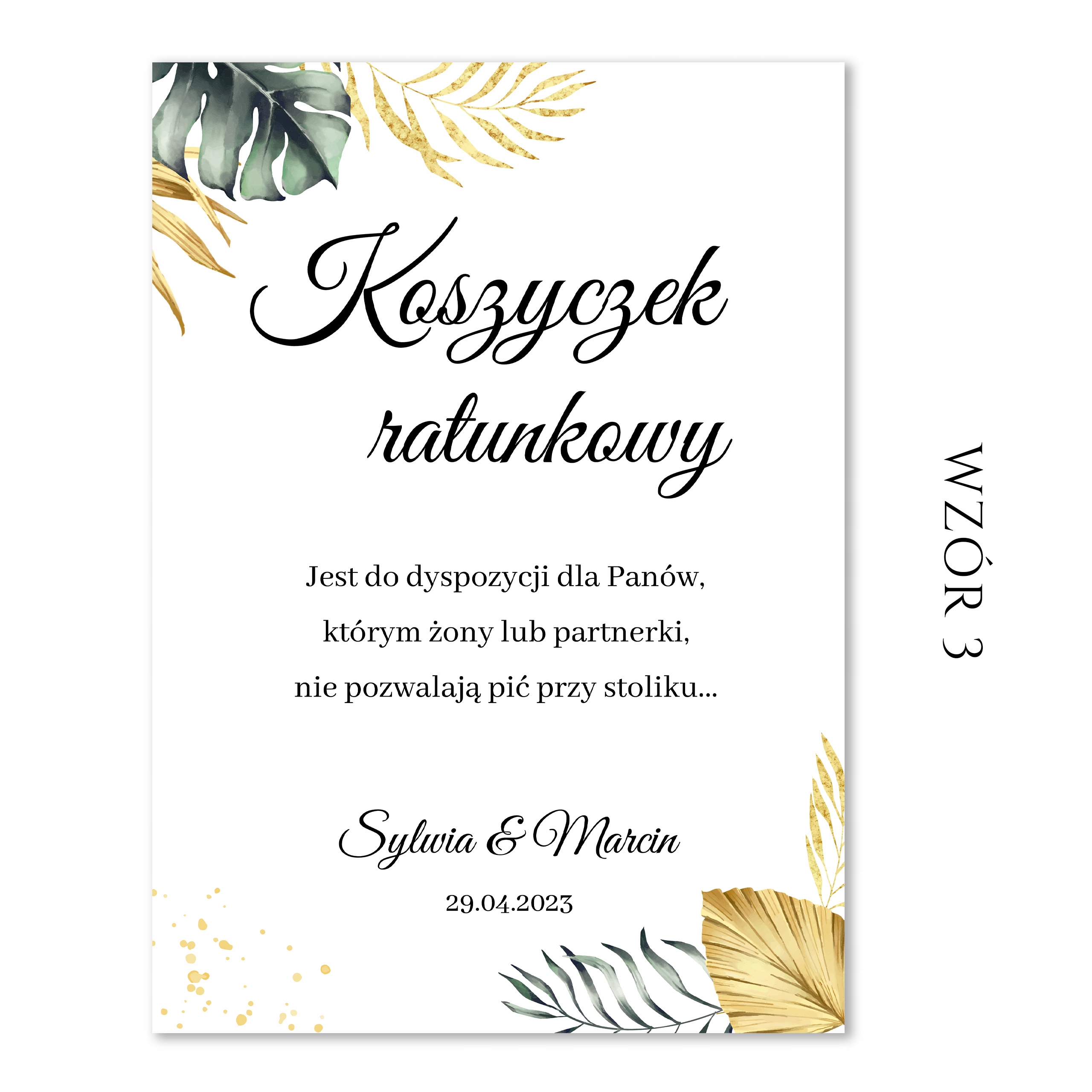 PLAKAT KOSZYCZEK RATUNKOWY DLA PANÓW A4 WESELE Kolor dominujący biały