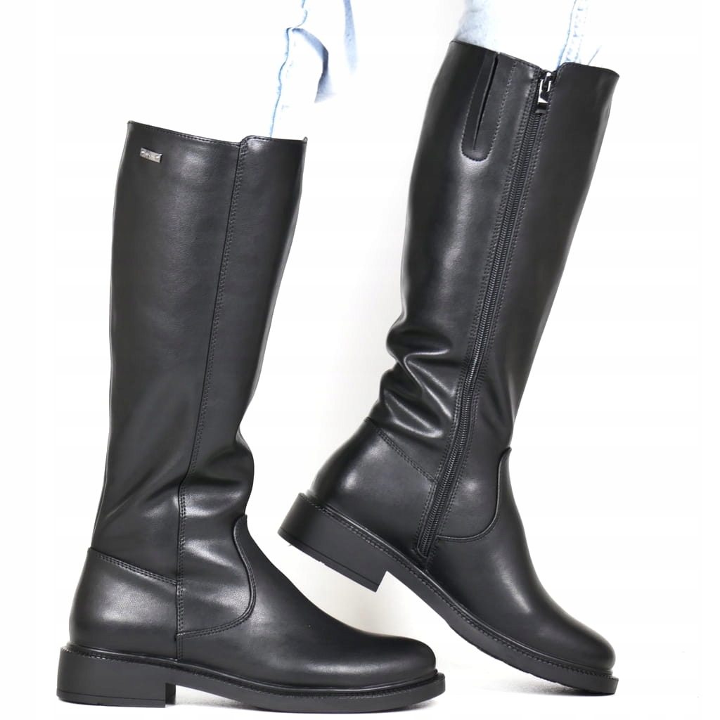 Dámské Kozačky Kožené Černé Klasické Elegantní Přiléhající Kůže