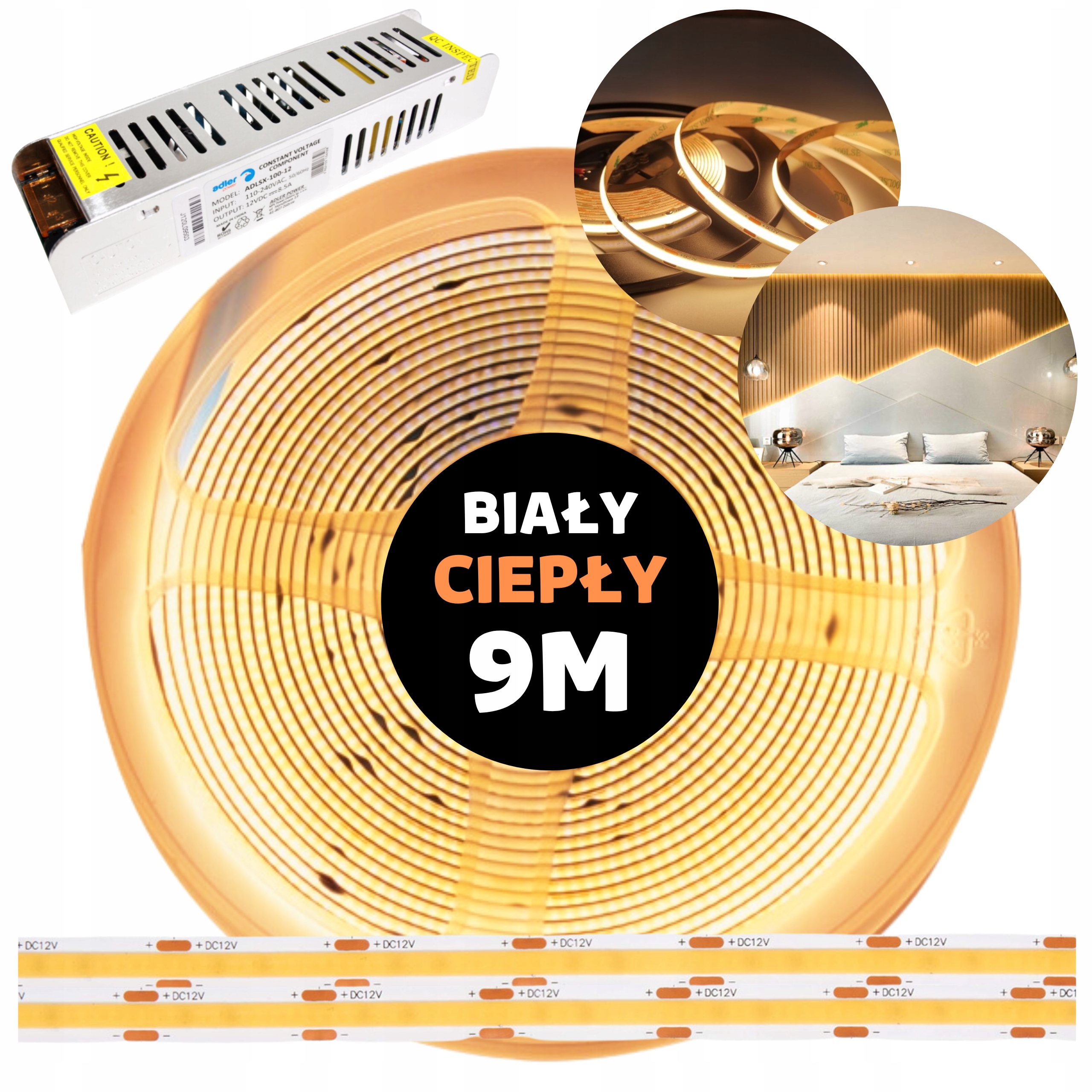 Pásik Led Cob linka nepretržitá neónová s napájacím zdrojom teplá biela 12V 9M