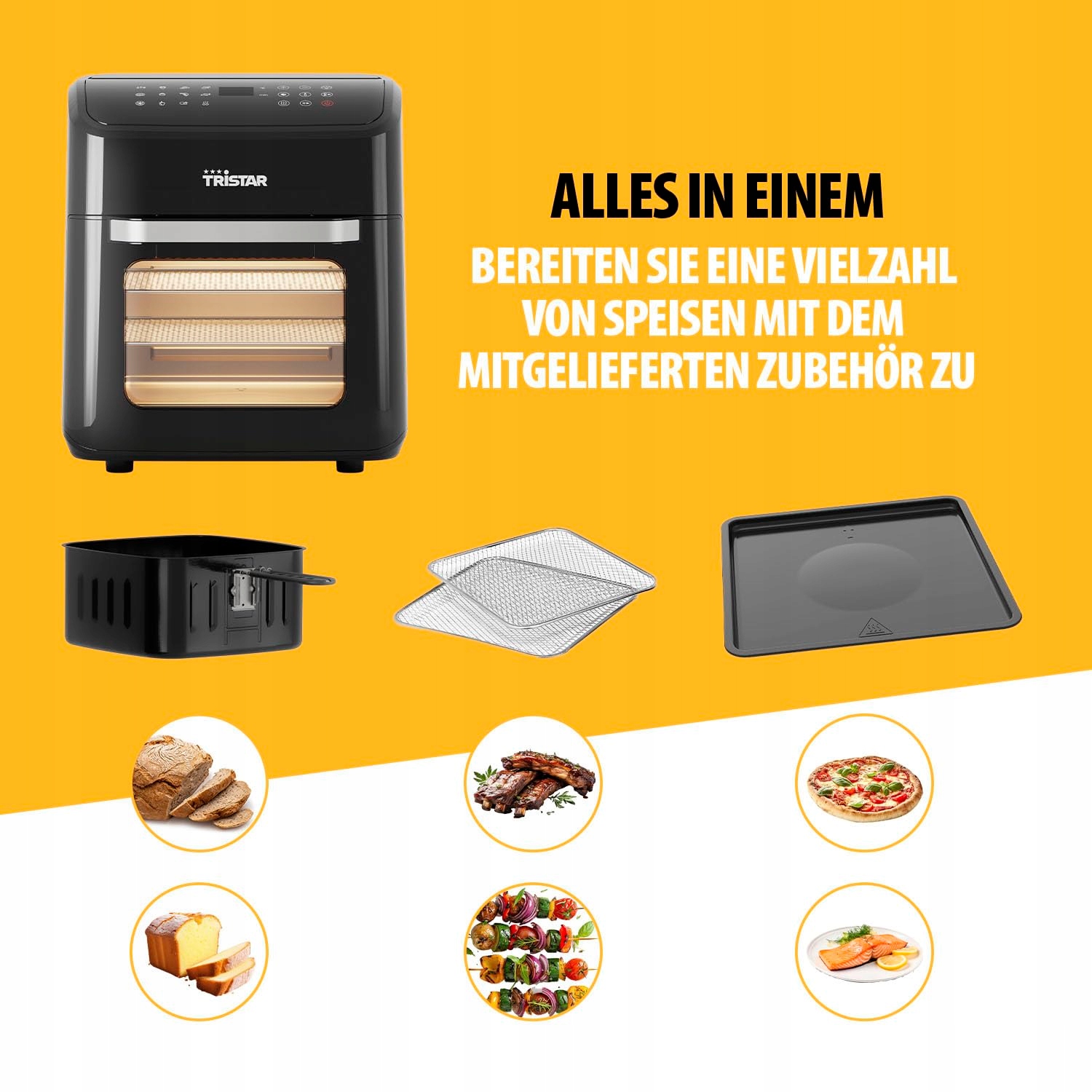 TRISTAR Mini Piekarnik Frytkownica Beztłuszczowa 2w1 12L 1800W 12 Programów — miniatura 5