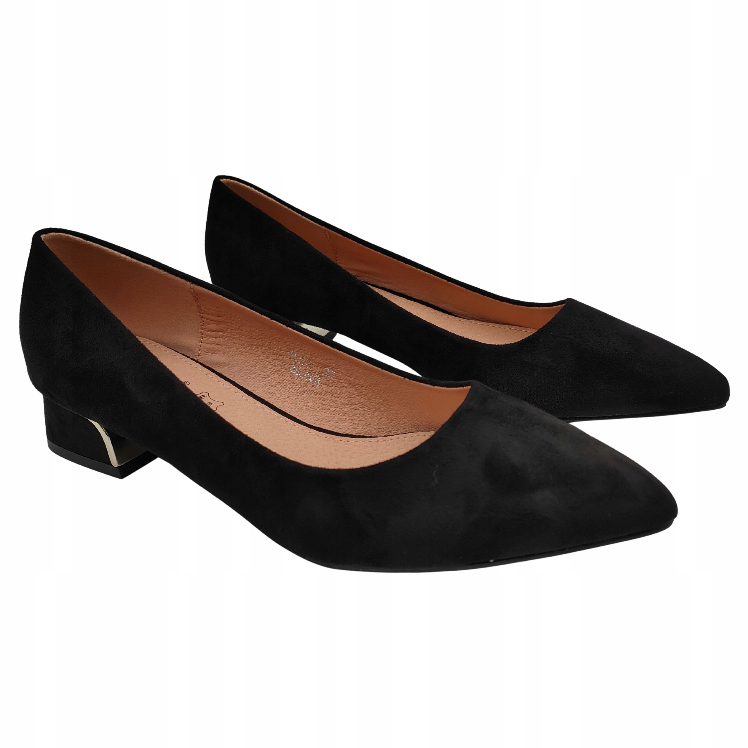 Czółenka Damskie Buty Na Niskim Obcasie Zamszowe Czarne 39