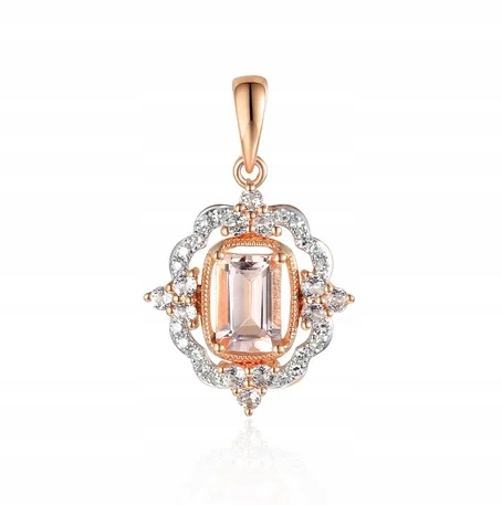 Zawieszka Duży Morganit Biały Topaz Diamenty pr585