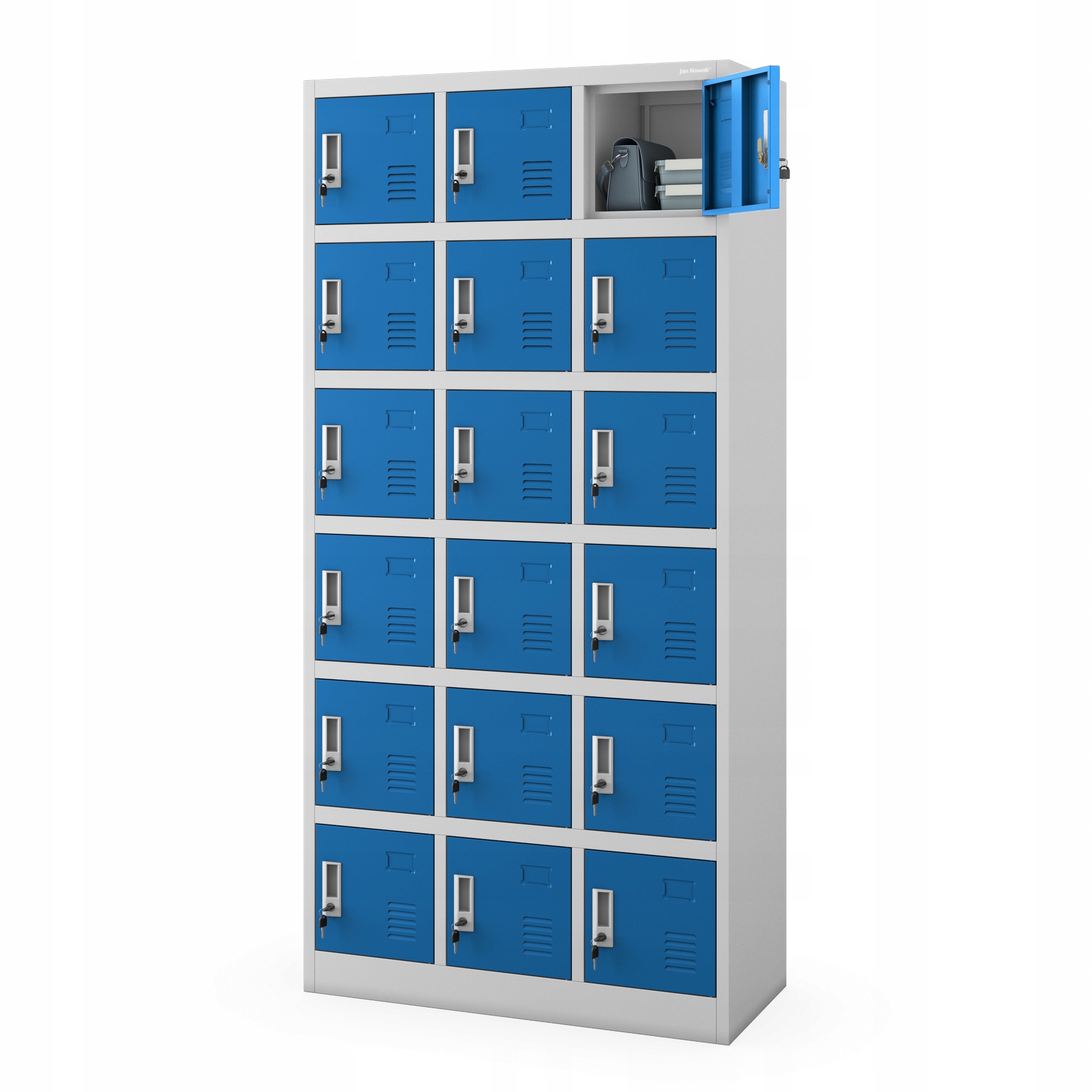 Jan Nowak Skříň Bozp Schránková 18 skříněk Karol Šedo-modrá