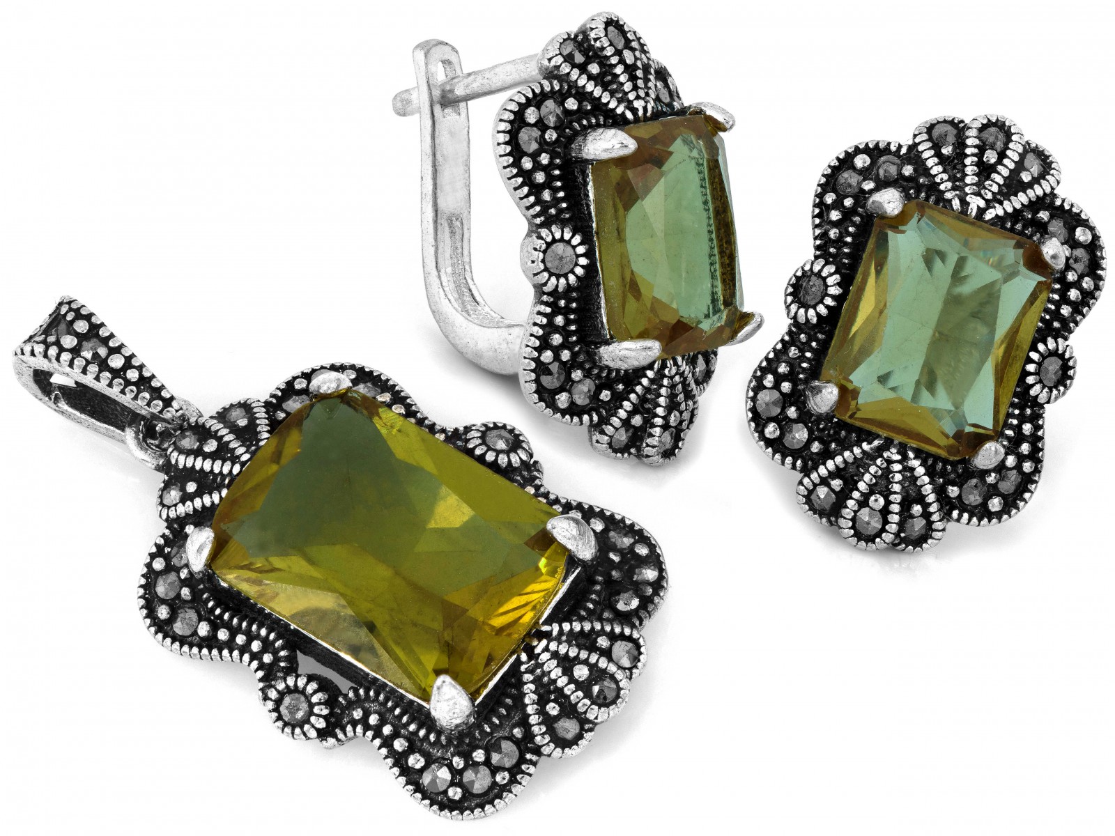 Unikátní sada stříbrných šperků 925 s markýzami a zultanitem dárek