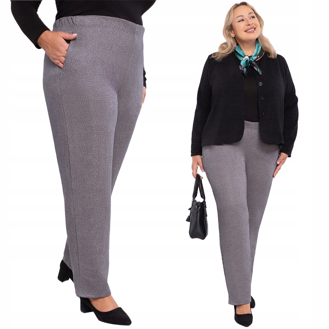 Modro-béžové teplé kalhoty 56/58