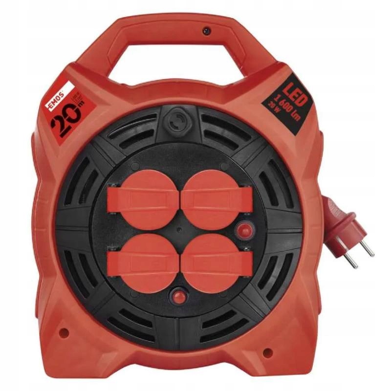 Kábel predlžovací, bubon 4Z s Led reflektorom 20m 230V, 4 zásuvky, guma