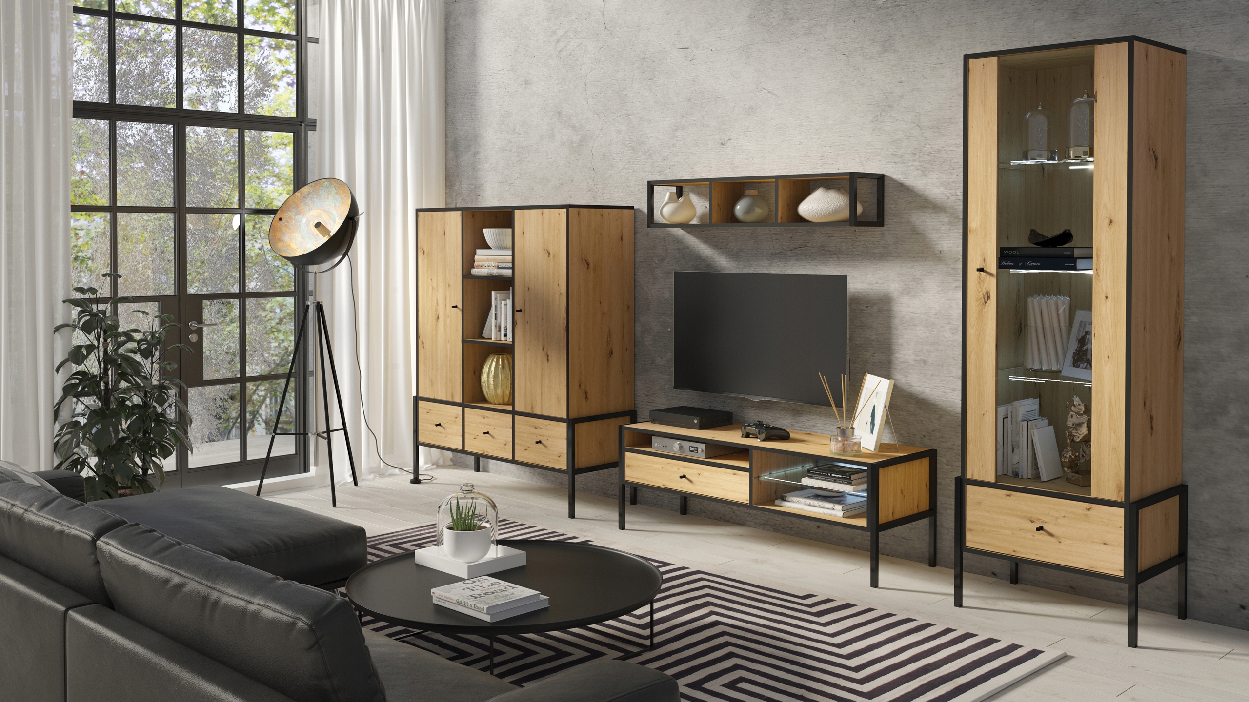 LOFT Nowoczesna szafka RTV metal Szerokość mebla 154 cm