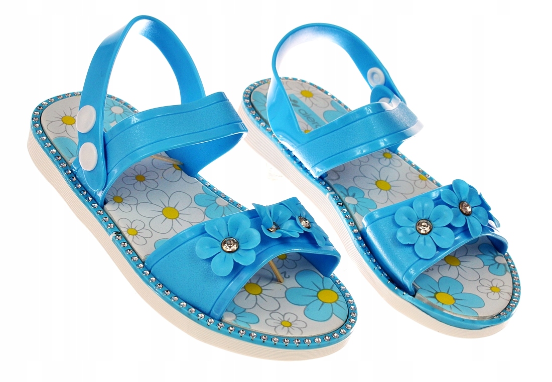 SANDAŁKI DZIECIĘCE REGULOWANY PASEK OZDOBNE KWIATKI 6417 roz. 34 Materiał guma
