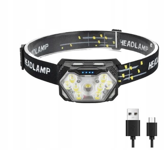 LATARKA CZOŁOWA CZOŁÓWKA LED MOCNA AKUMULATOROWA CZUJNIK RUCHU USB 9 LED Kod producenta 778778