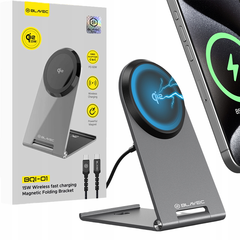 Blavec Ładowarka indukcyjna Qi2 15W Magsafe kabel Raptor typ C na typ C