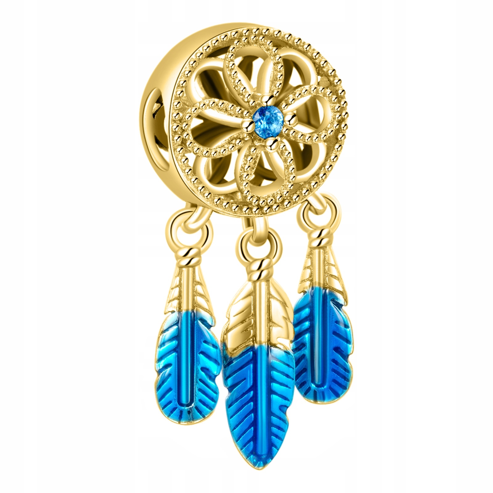 Charms lapač snů modré žluté zlato 925