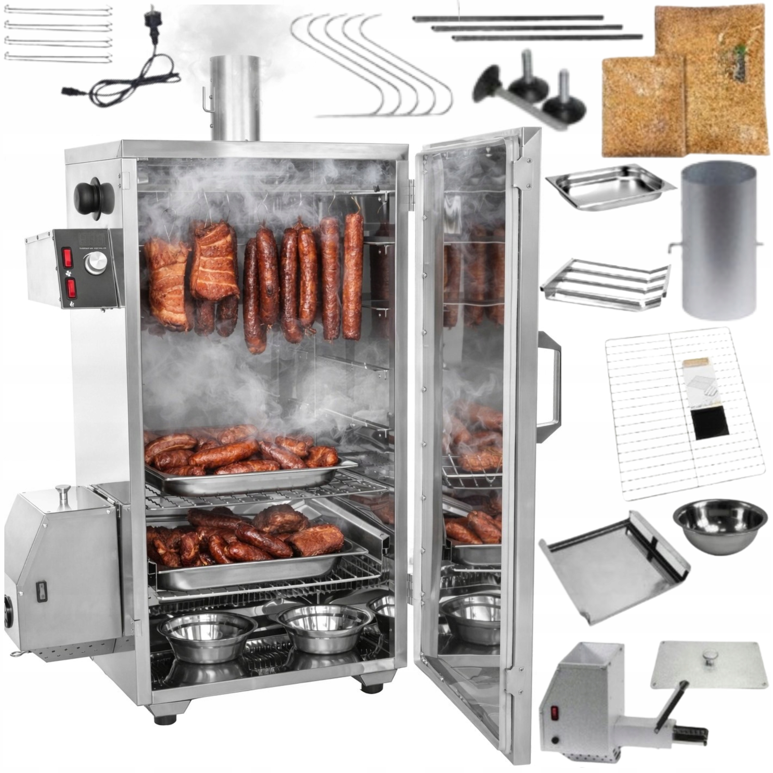 Elektrická zahradní udírna Kovový smoker Bbq Generátor kouře Stříbrná