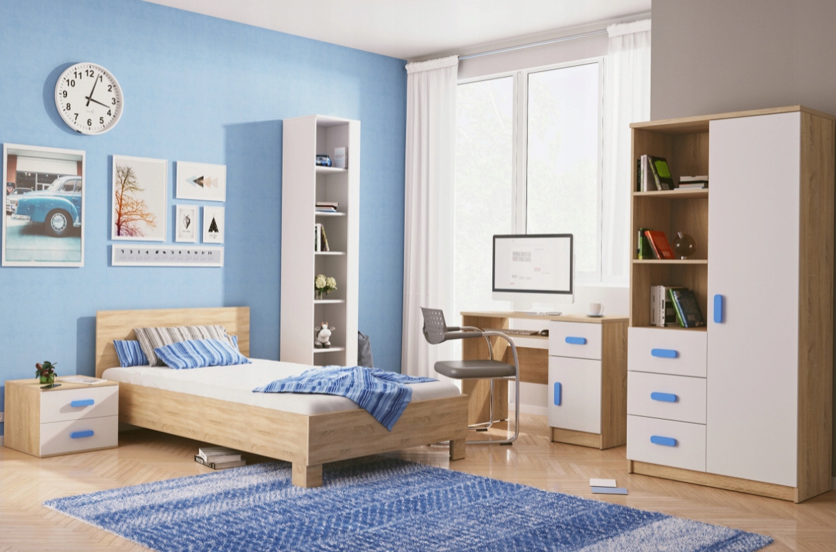 Zestaw mebli 5 elementów regał biurko łóżko stolik Marka bez marki