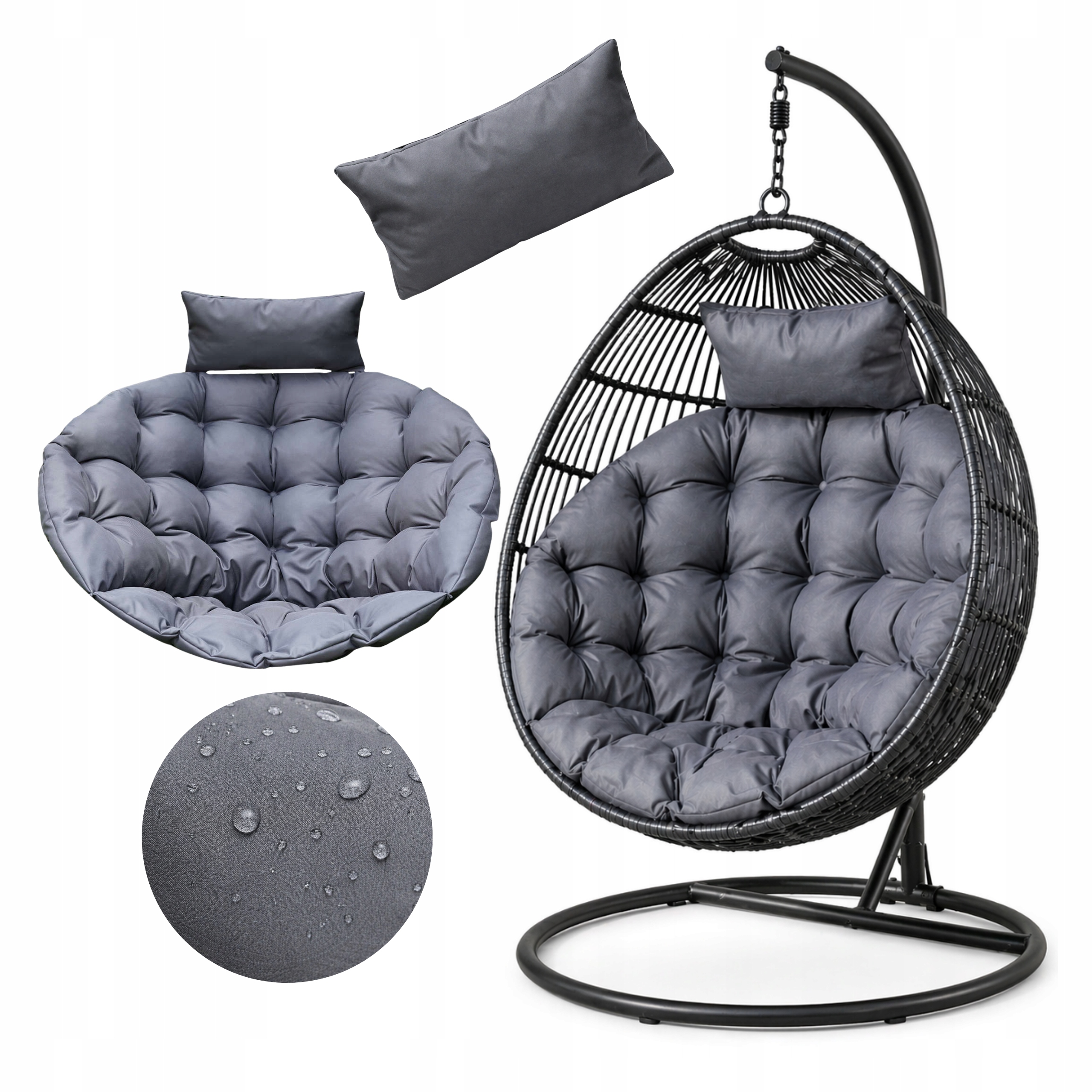 Polštář kokon na houpačku XXL vysoká měkký, voděodolný zahradní Premium