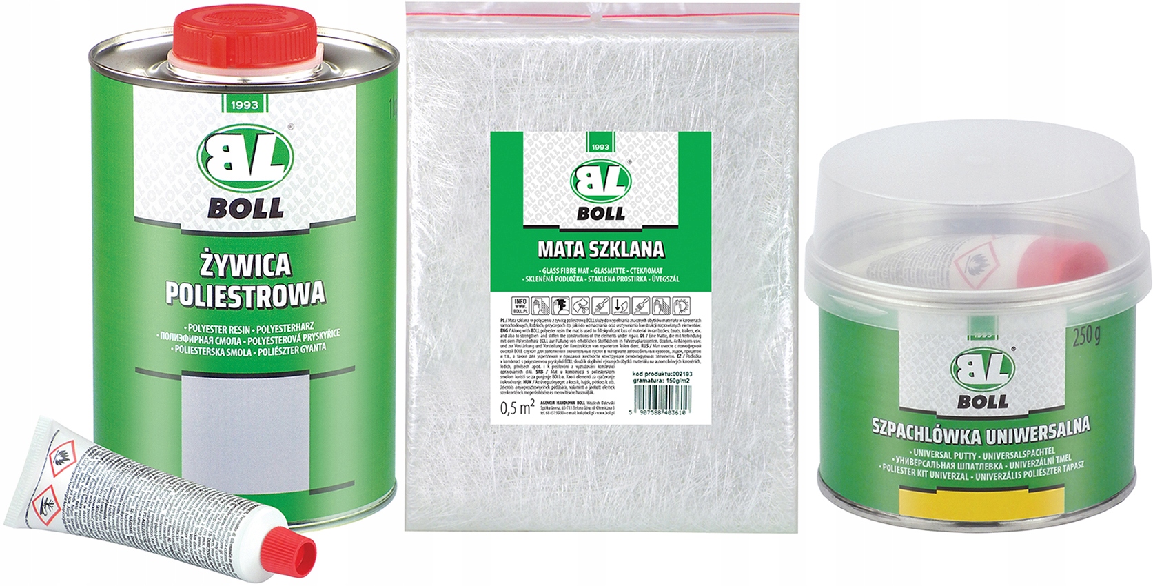 ZESTAW ŻYWICA SZPACHLÓWKA 250G MATA 150g/m2 BOLL