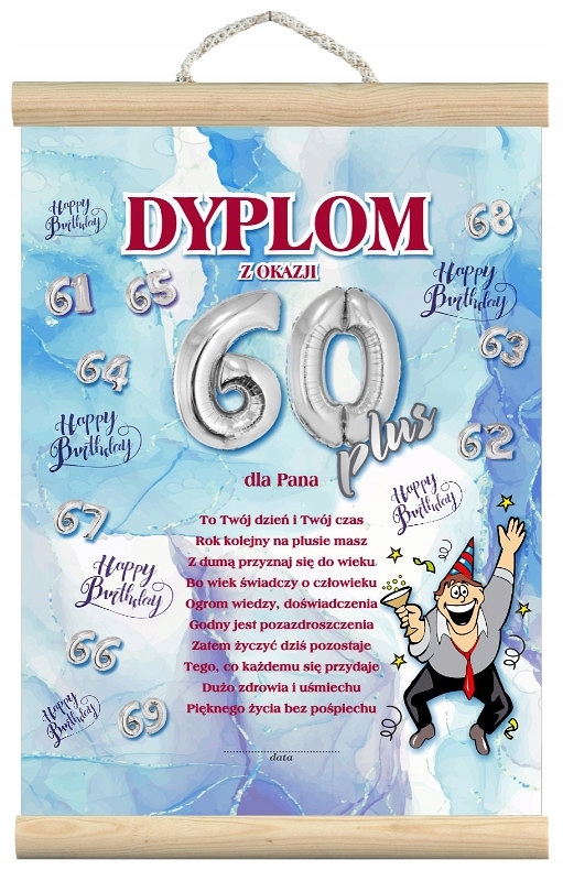 

Dyplom z życzeniami na 60 urodziny na 60-tkę