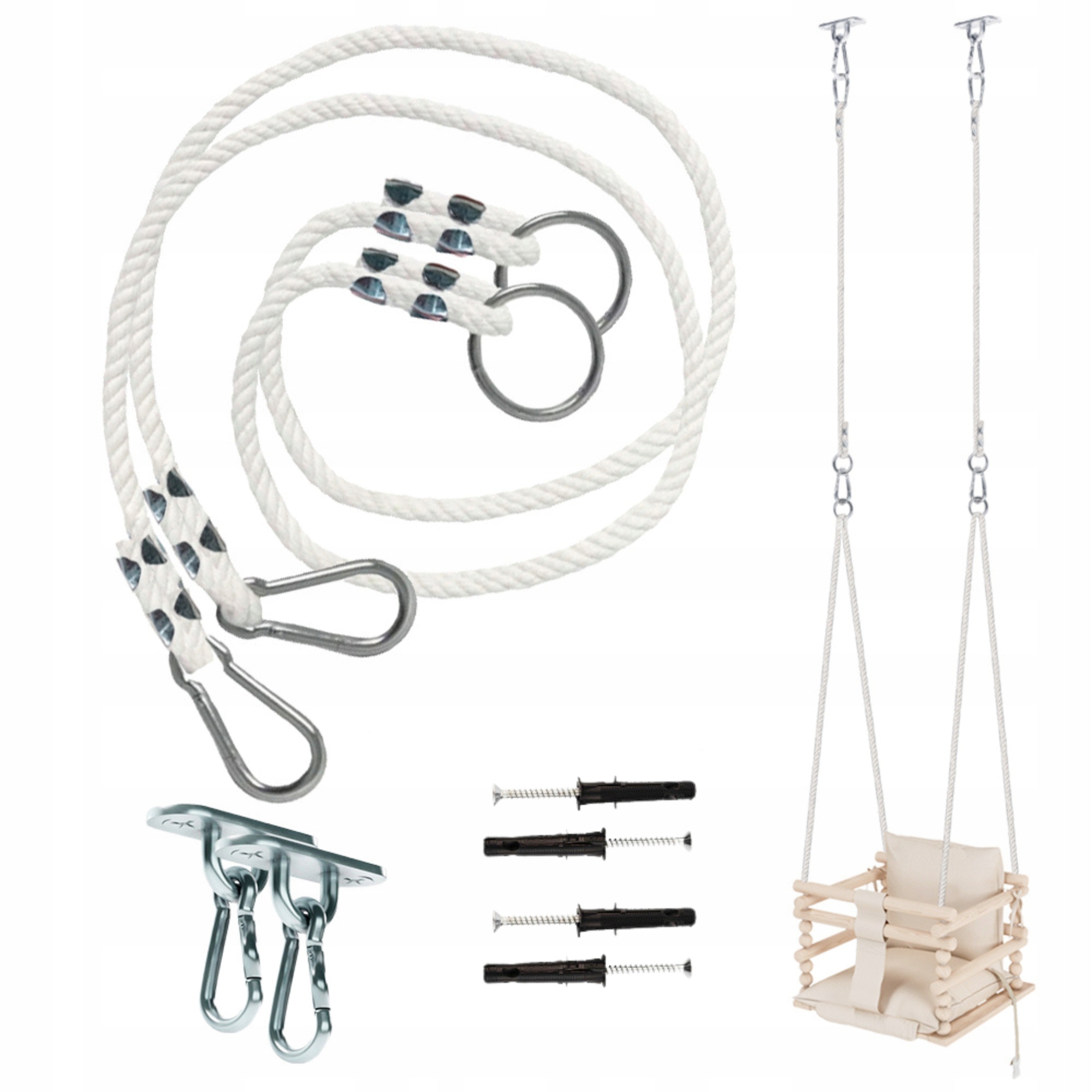 Lina huśtawka 50kg| 2x przedłużenie liny huśtawki, Mocna przedłużka Hak