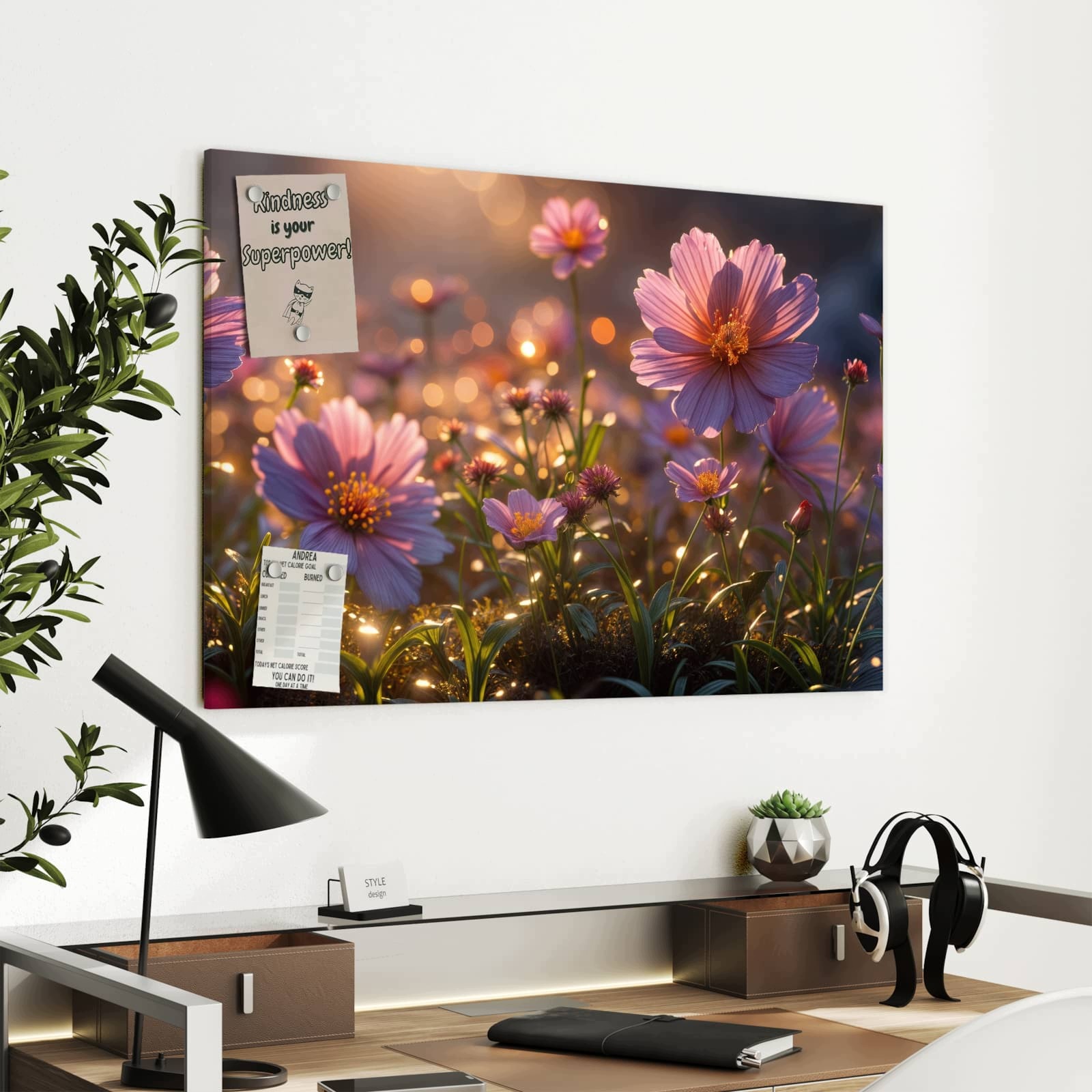 Magnetická tabule Louka květinová Východ slunce 90 × 60 cm