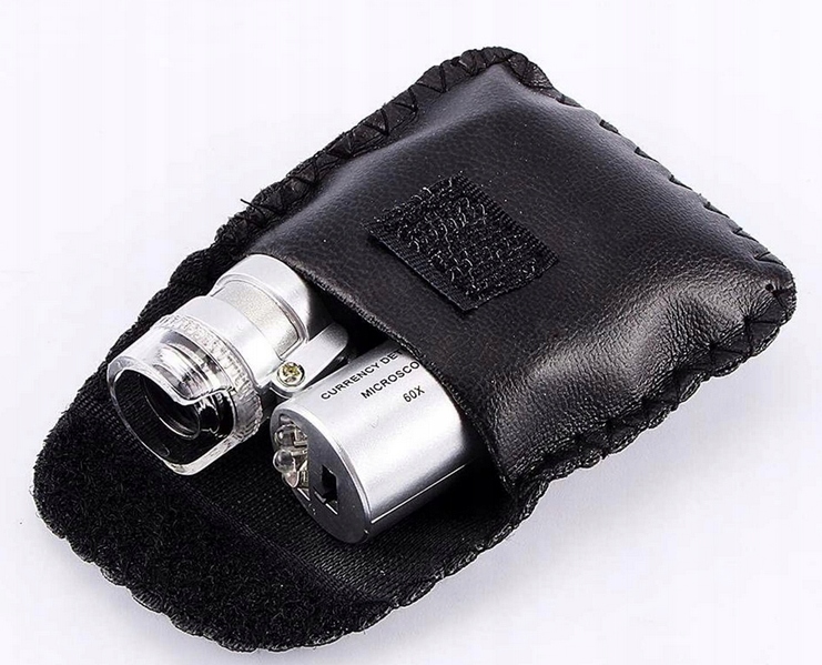 PORĘCZNY KIESZONKOWY MIKROSKOP LUPA JUBILERSKA ZOOM 60X ŚWIATŁO LED UV Marka bez marki