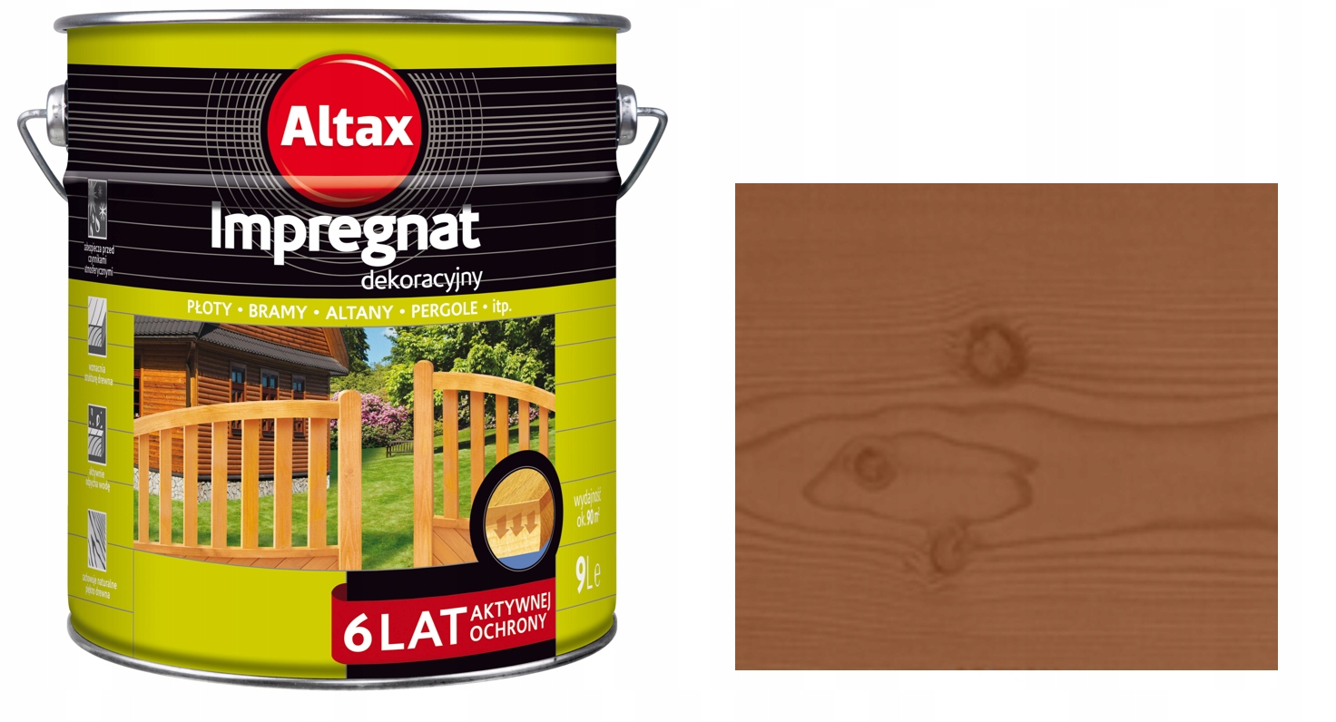 Altax Impregnat Dekoracyjny Do Drewna 9L Orzech rozpuszczalnikowy 6 Lat