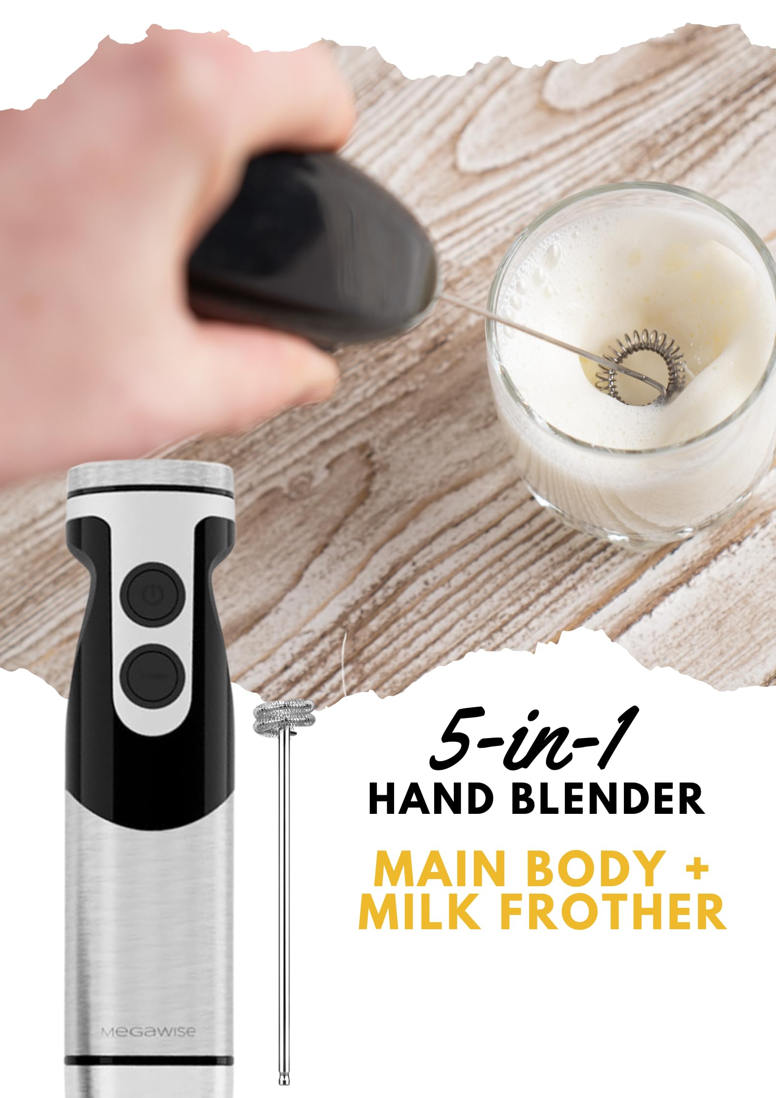 MEGAWISE Pro Blender Ręczny 5w1 400W 12 Prędkości Czarny — miniatura 7