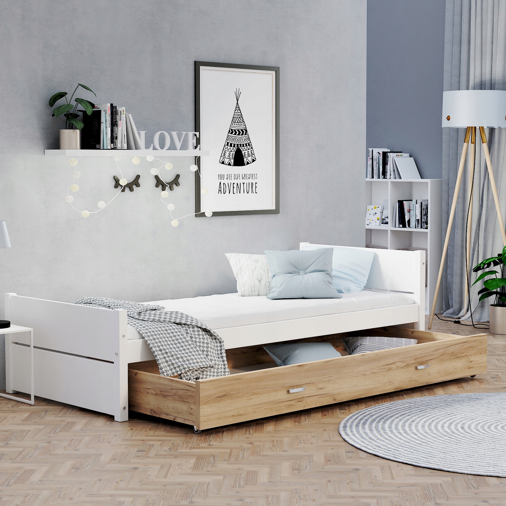 

Łóżko młodzieżowe 90x200 szuflada materac Tymon