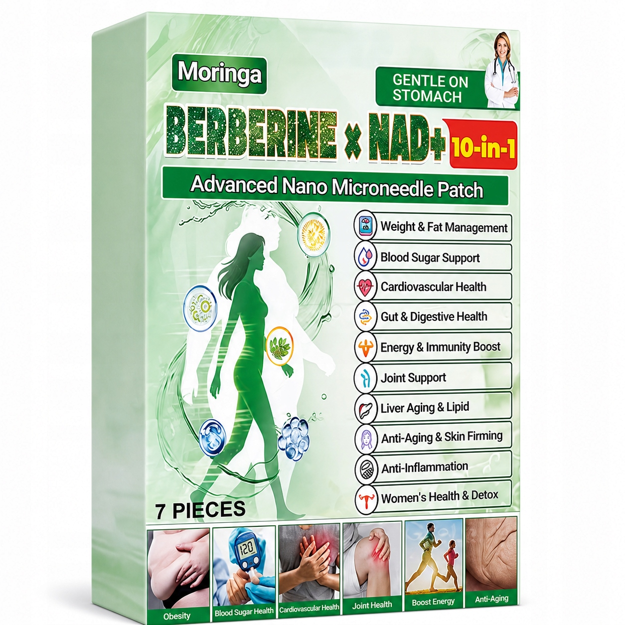 3X Nad+ Moringovy náplasti Berberin Podpora siluety Metabolismus Hubnutí