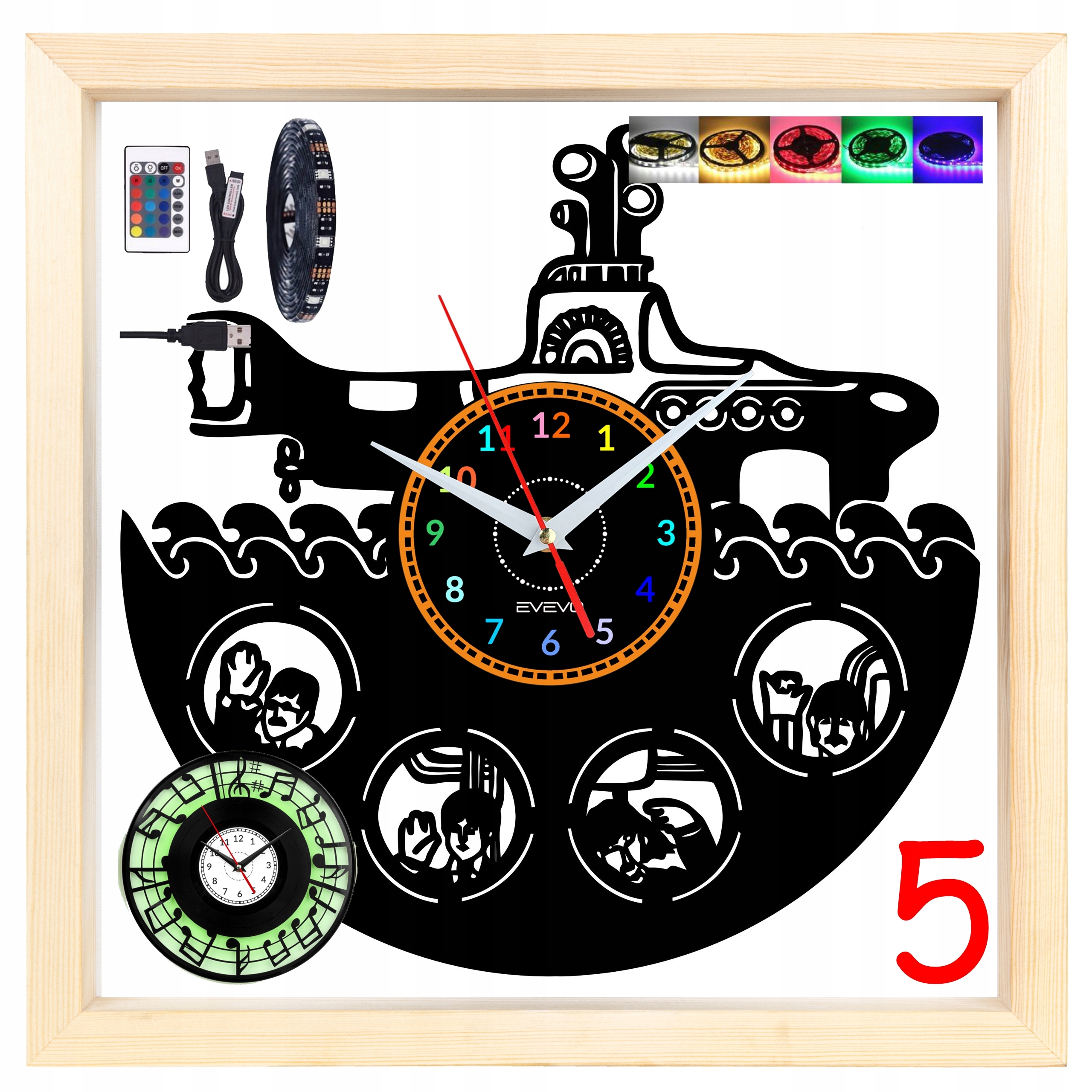 Nástěnné hodiny Liverpool Rock Band Dřevěný rám 32x32 cm Rgb Led Svítí