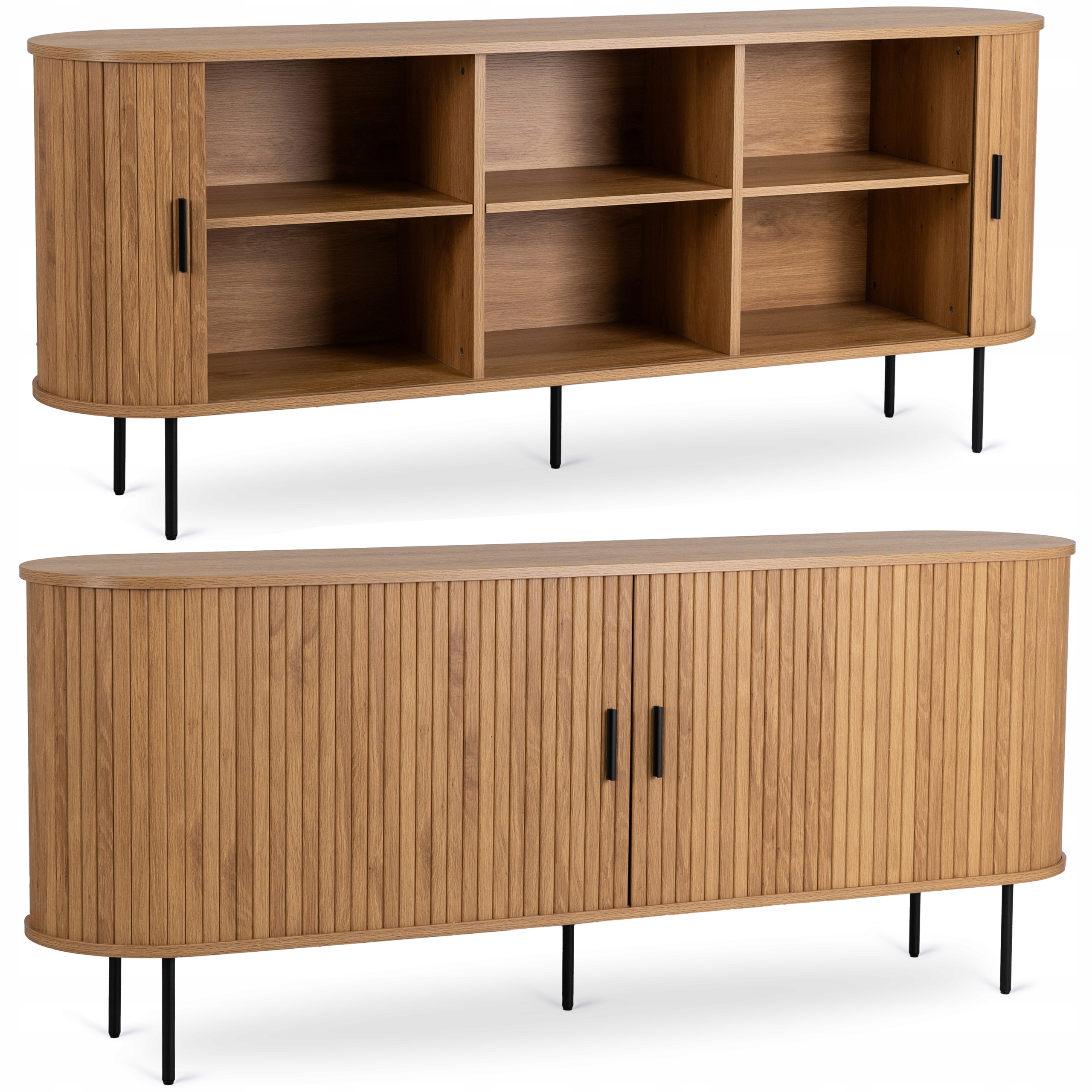 Komoda s lamelami velká dřevěná do obývacího pokoje Ložnice dubová Trish 180 cm