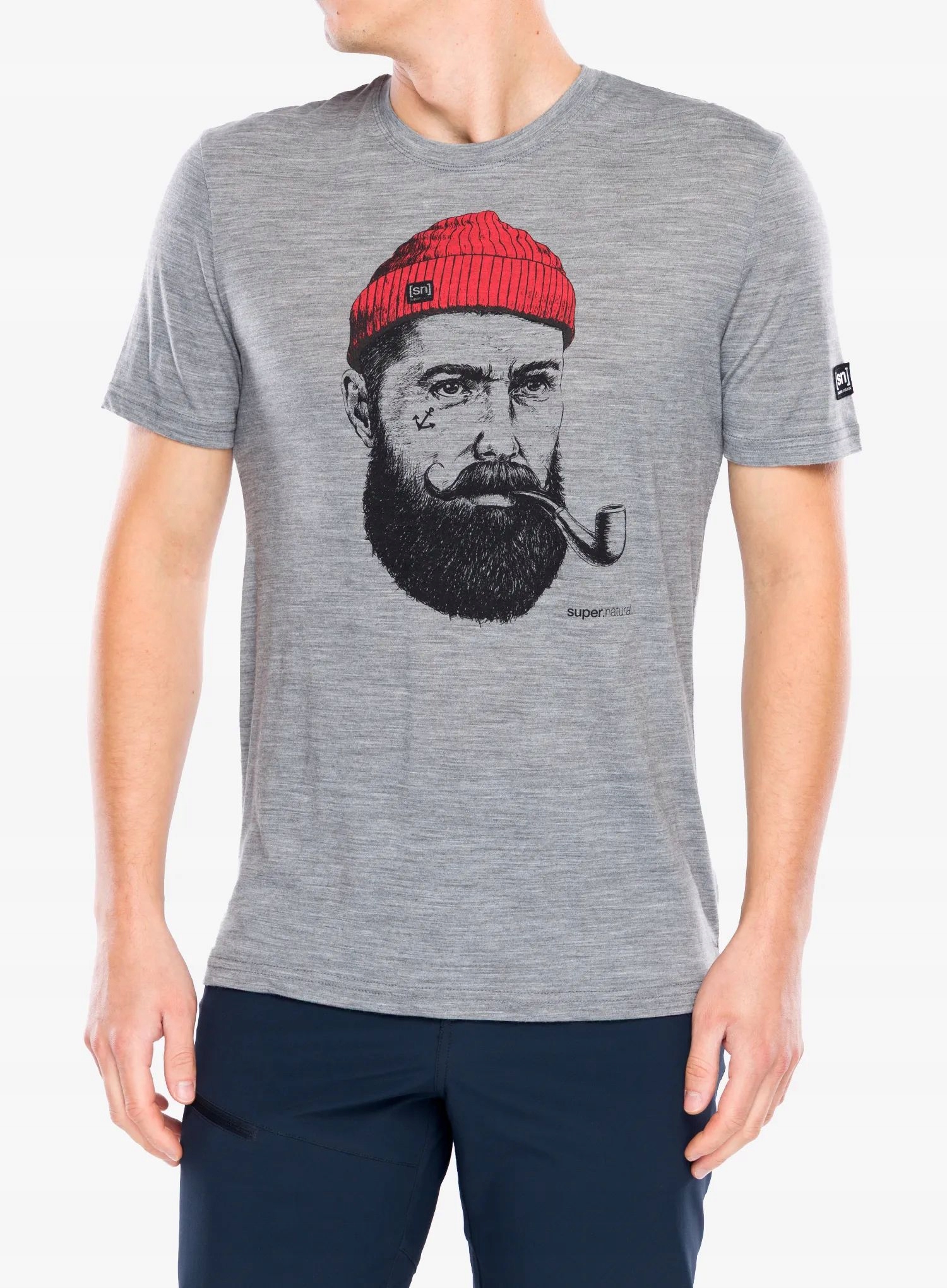 Merino tričko Super.natural Sn Sailor Tee cash.grey mel/jet černá M