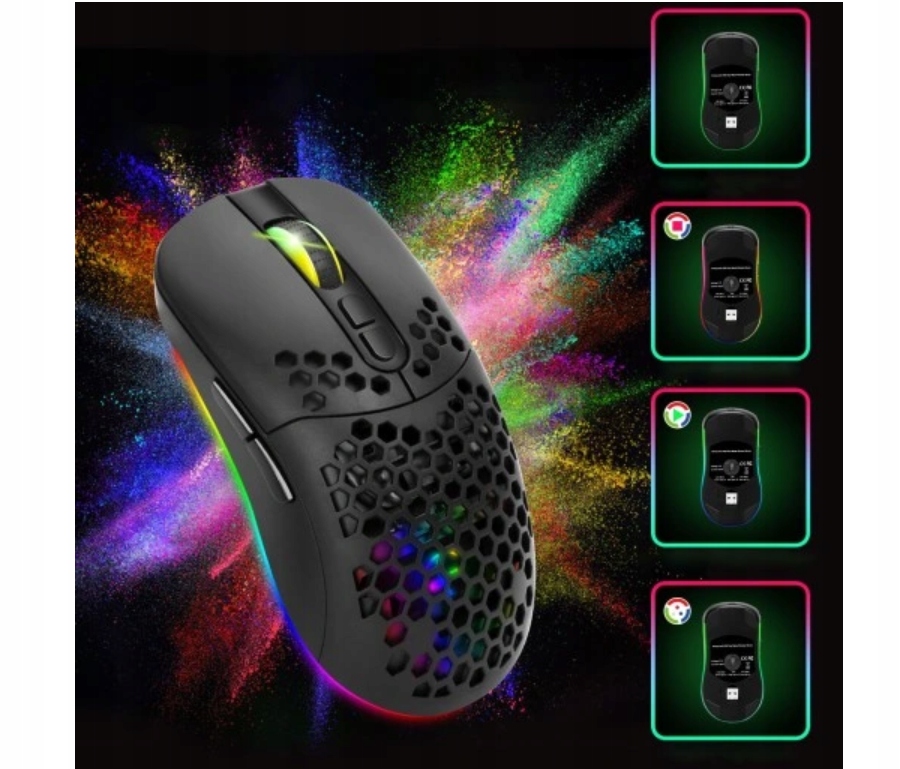MYSZ BEZPRZEWODOWA MYSZKA GAMINGOWA Cicha Bluetooth 7 PRZYCISKÓW GIER RGB Model RGB WIRELESS GAMING MOUSE CZARNA BLACK