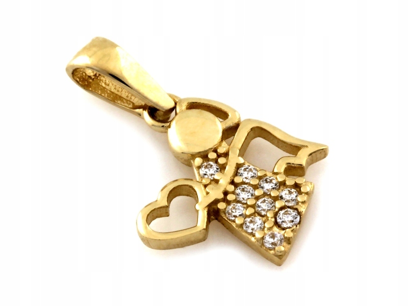 Zlatý přívěsek malý andílek 585 s bílými zirkony Anděl se srdcem 0.57 g